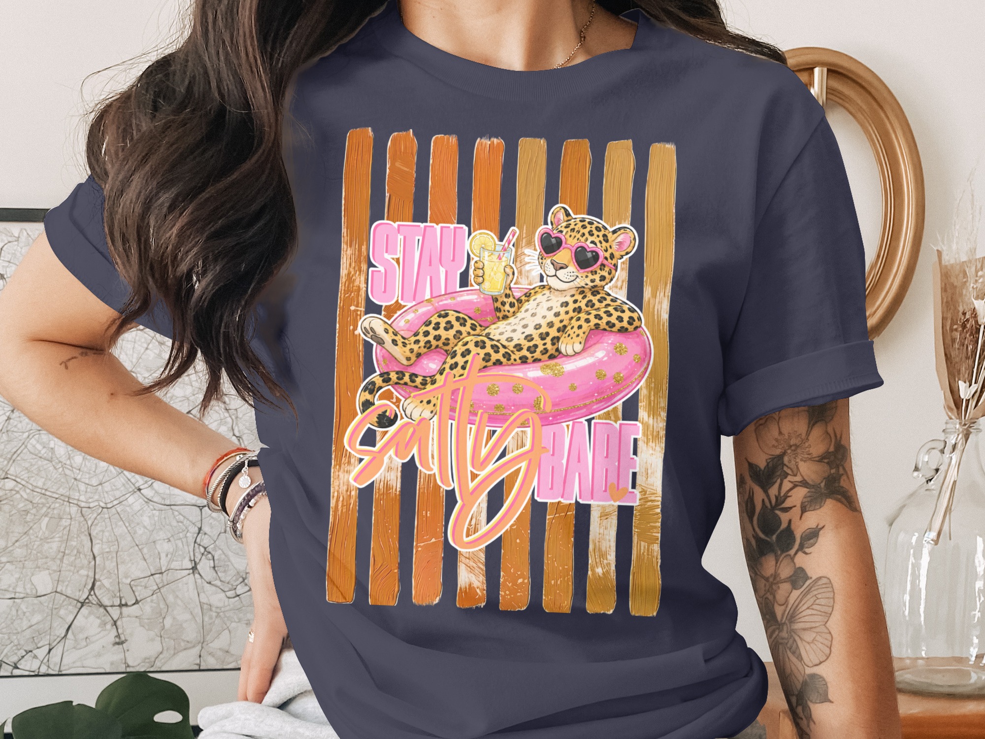 Comfort Colors® Stay Salty Babe T-Shirt, Leopard Print Summer Vacation Tee, Funny Beach Graphic Shirt, Women's Animal Print Gift - Image 3
