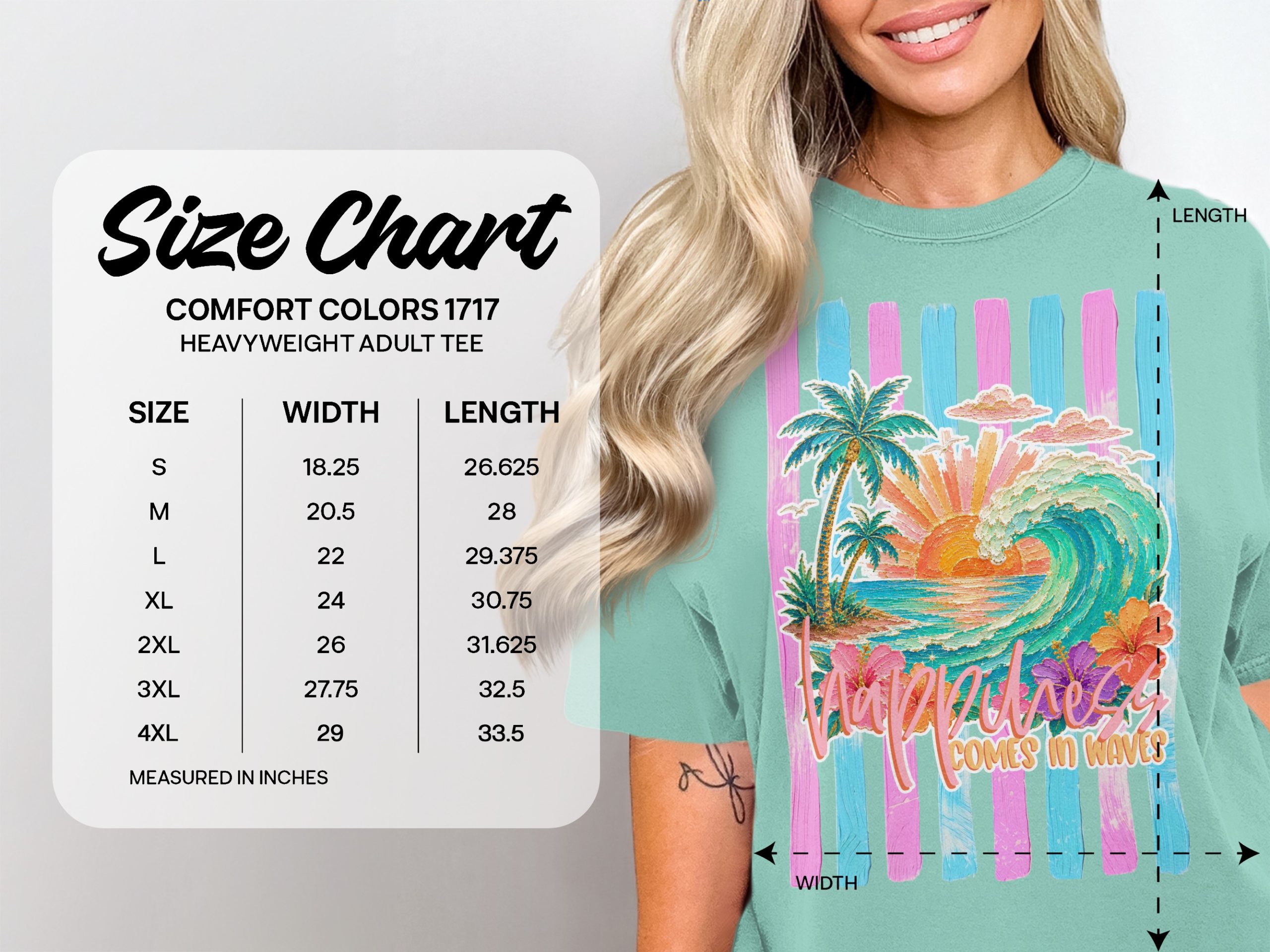 Comfort Colors ® Happiness Comes in Waves T-Shirt, Tropical Sunset Beach Wave Graphic Tee, Vacation Shirt, Ocean Lover Gift for Her, Summer - Image 6