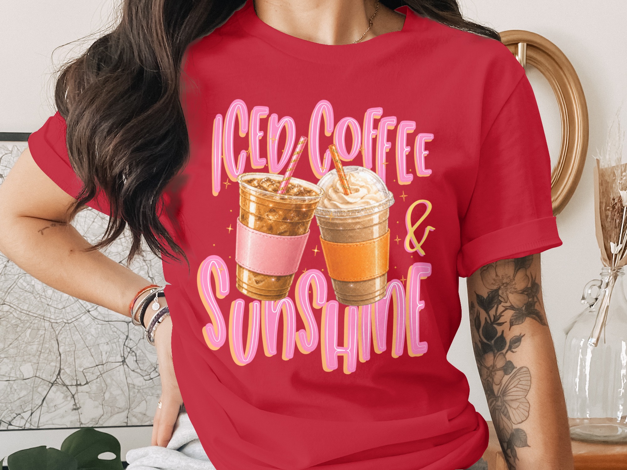 Iced Coffee Sunshine T-Shirt, Summer Vibes Gift, Coffee Lover Aesthetic Tee, Cute Caffeine Graphic Shirt, Women's Trendy Top - Image 4
