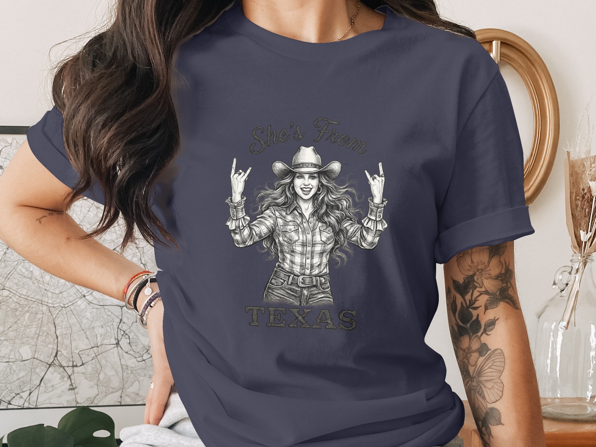 Texas Girl T-Shirt | She's From Texas Rock & Roll Cowgirl Tee | Southern Pride Western Graphic T-Shirt for Women | Texas Gift - Image 3