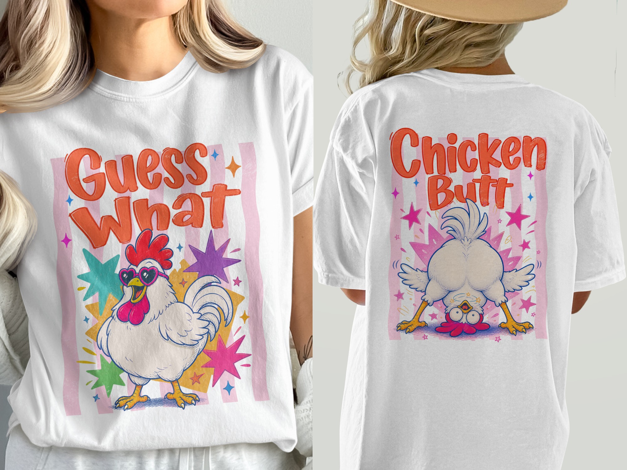 Funny Chicken Butt T-Shirt, Comfort Colors 1717®, Guess What Graphic Tee, Rooster Shirt, Front and Back Design, Farm Humor Gift