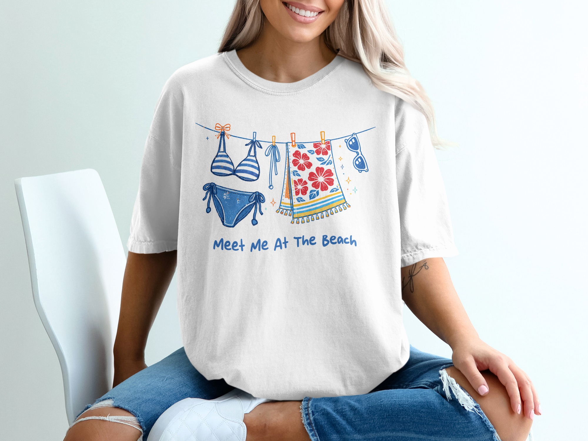 Meet Me At The Beach T-Shirt, Summer Vacation Tee, Coastal Graphic Apparel, Beach Lover Gift for Her, Relaxed Holiday Trip Shirt - Image 6
