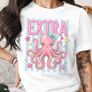 Extra Octopus T-Shirt, Kawaii Pink Octopus Tee for Women & Girls, Pastel Ocean Animal Graphic Shirt, Cute Whimsical Summer Gift