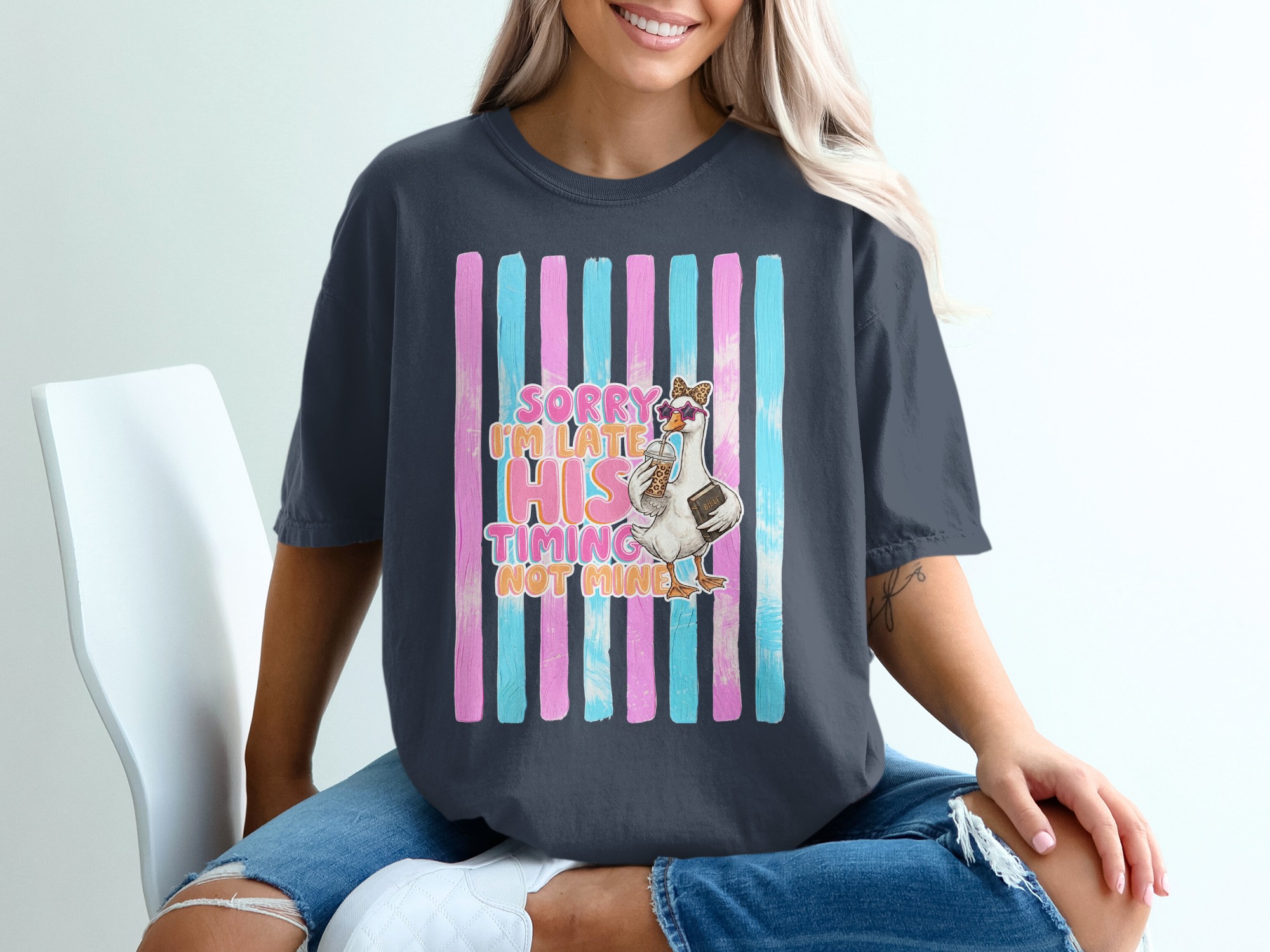Comfort Colors ® Sorry I'm Late His Timing Not Mine T-Shirt, Christian Funny Faith Tee, Trendy Bible Humor Gift for Women - Image 12