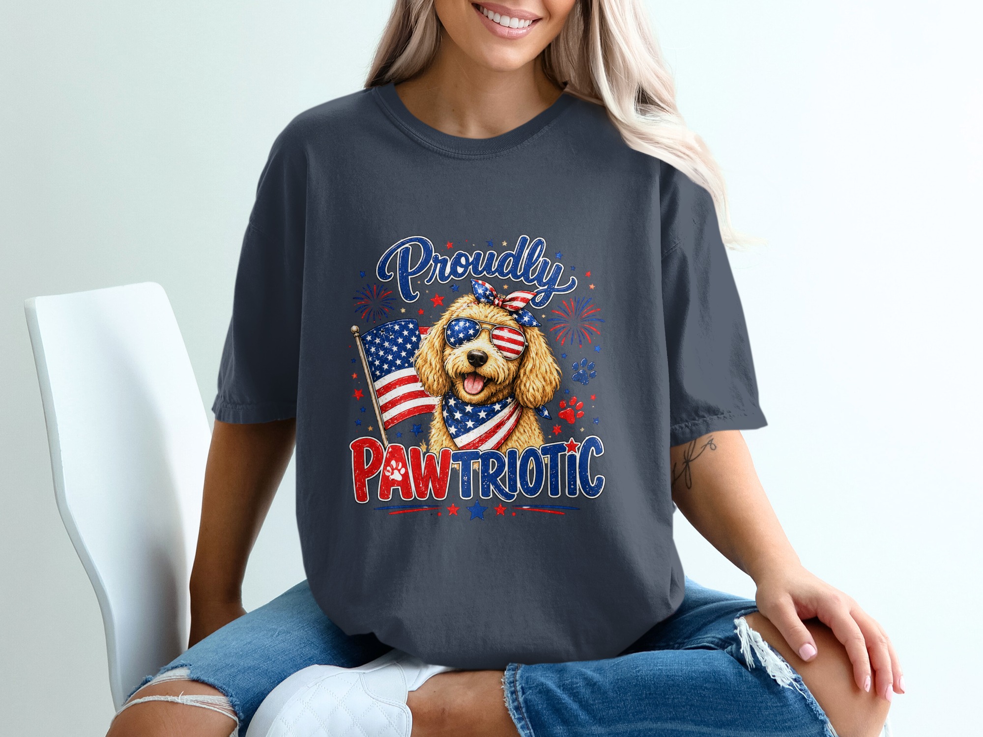 Comfort Colors® Proudly Pawtriotic T-Shirt, Patriotic Goldendoodle Dog Mom USA Flag Tee, 4th of July, Summer Dog Lover Gift - Image 12