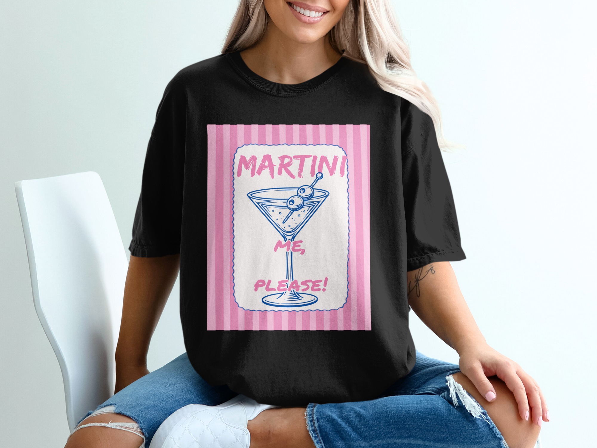 Martini Me Please T-Shirt | Retro Cocktail Lover Tee | Girls Night Out Bachelorette Party Gift | Fun Happy Hour Drink Top - Image 5
