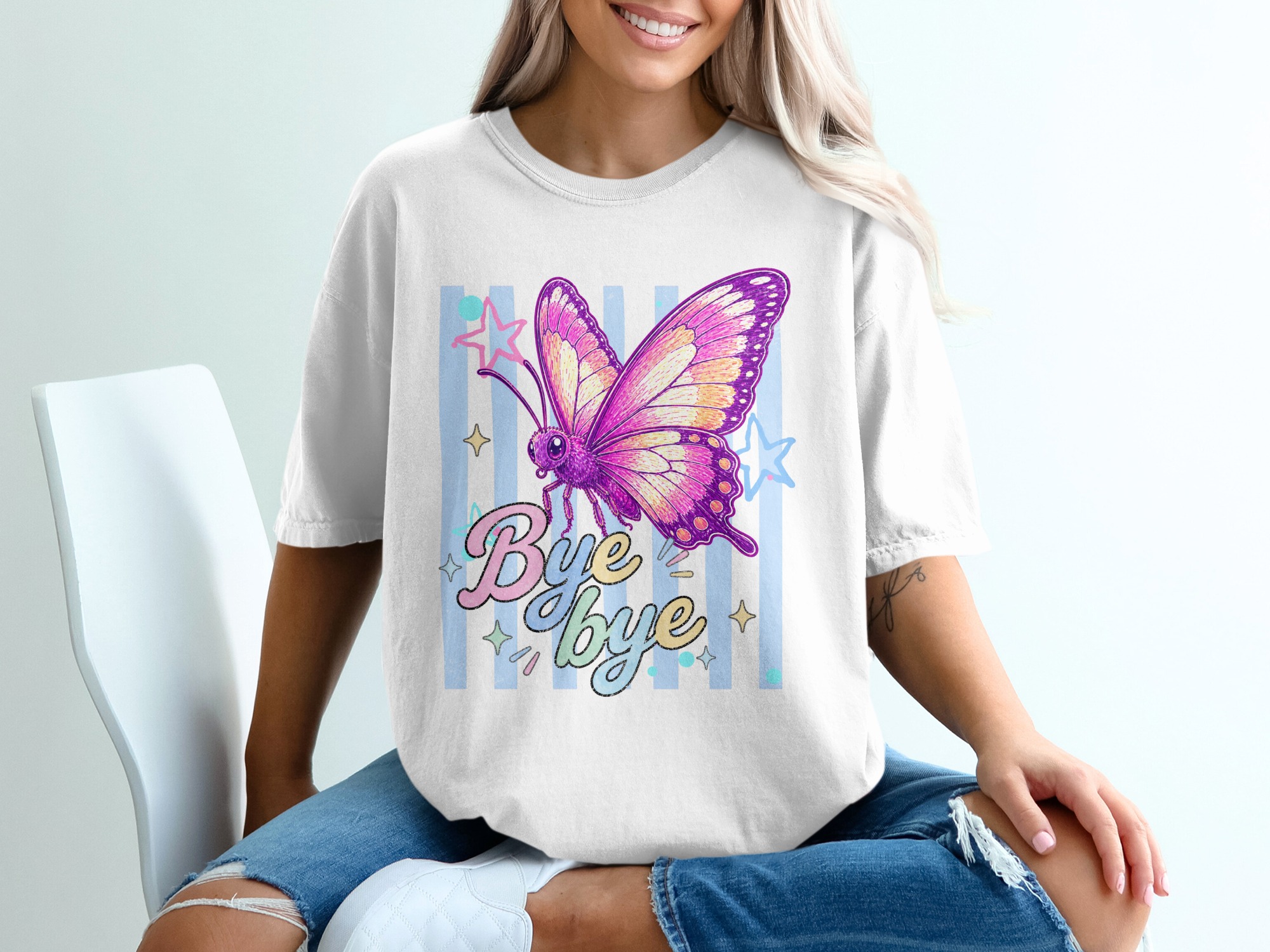 Y2K Butterfly Bye Bye T-Shirt, Comfort Colors ® Aesthetic Pastel Grunge Tee, Kawaii Whimsical Indie Graphic Shirt, Cute Trendy Gen Z Gift