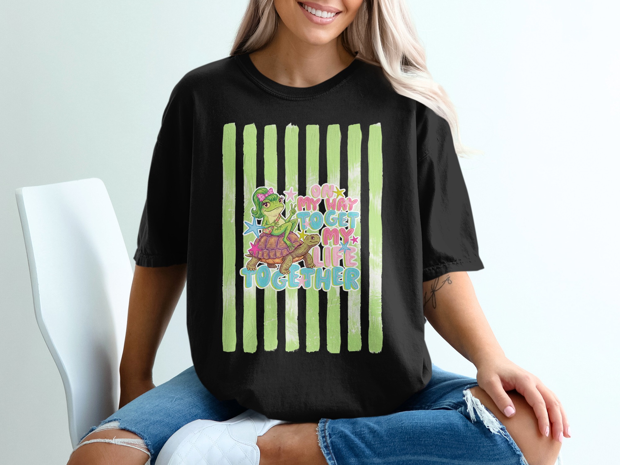 Comfort Colors® 'On My Way To Get My Life Together' Frog & Turtle T-Shirt, Funny Relatable Quote Tee, Whimsical Animal Gift for Friend - Image 6