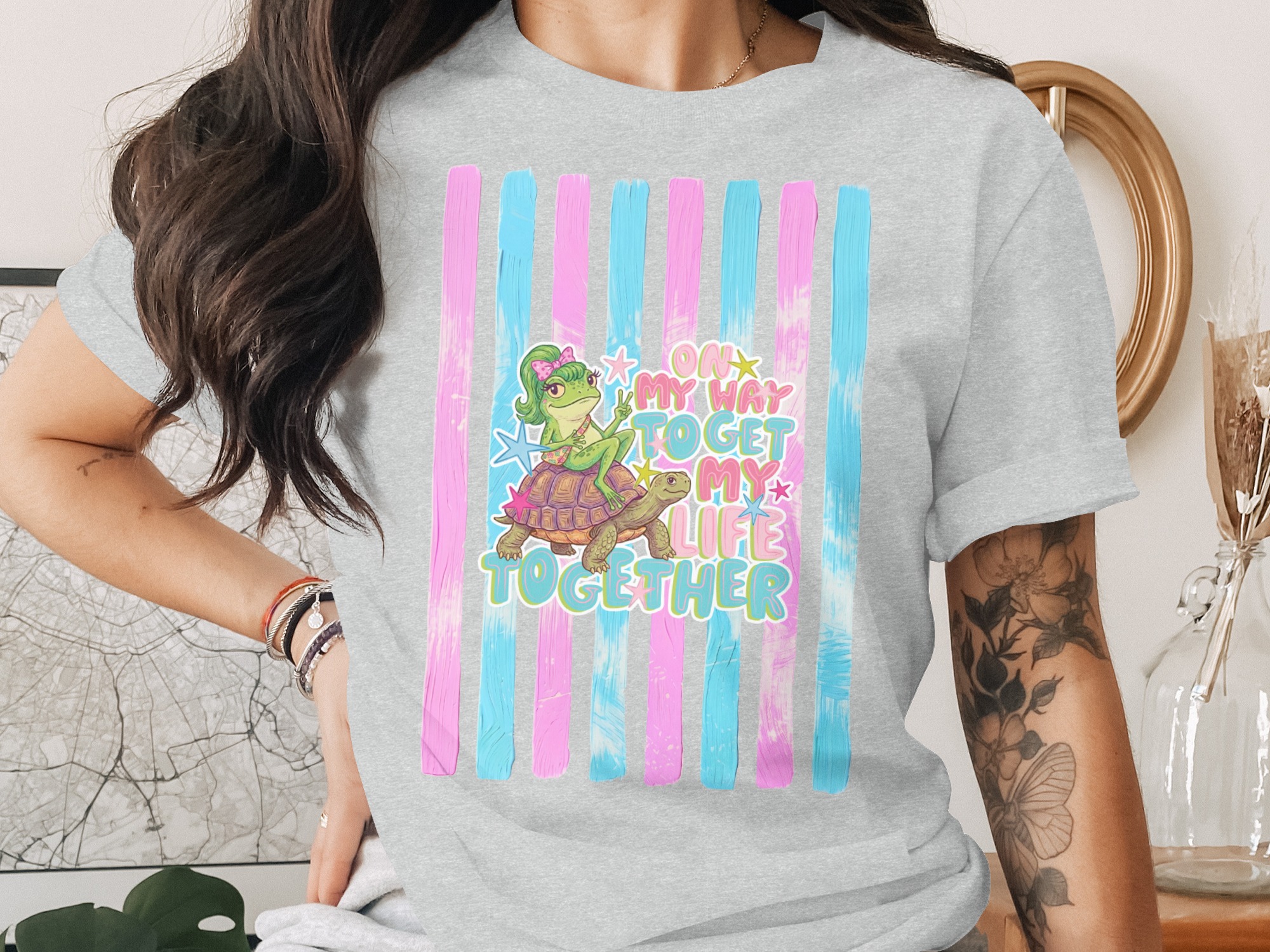 Comfort Colors ® Frog Turtle T-Shirt, On My Way To Get My Life Together Tee, Funny Adulting Shirt, Whimsical Animal Lover Gift, Cute Pastel - Image 2