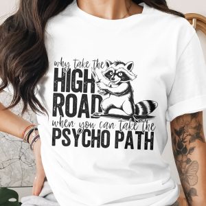 Raccoon Knife T-Shirt, Funny Psycho Path Tee, Sarcastic Dark Humor Shirt, Trash Panda Graphic Tee, Quirky Animal Lover Gift
