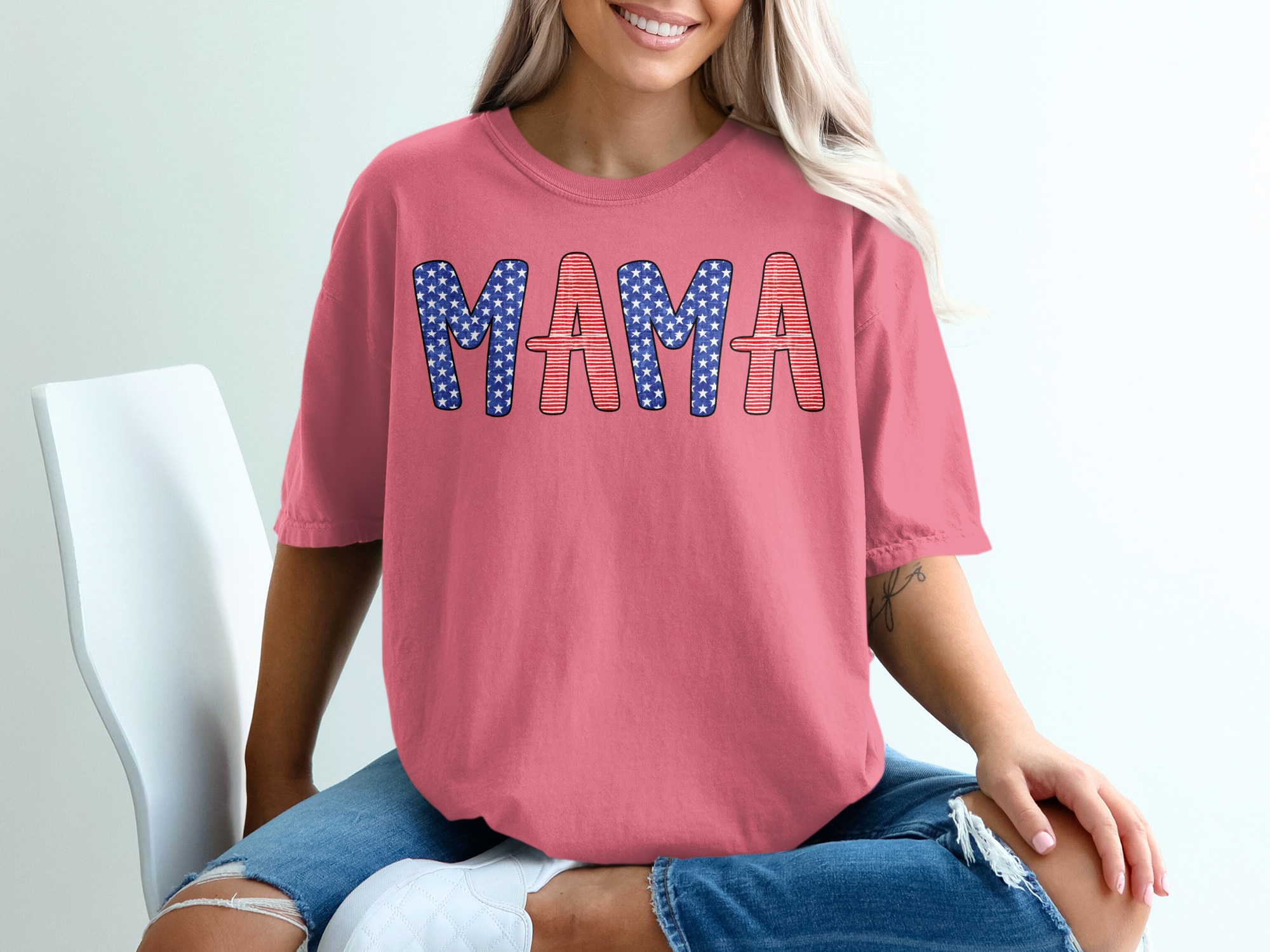 Patriotic Mama T-Shirt, American Flag Mama Shirt, Distressed Flag Mom Tee, 4th of July Mother's Day Gift for Her, USA Mom Life Apparel - Image 16