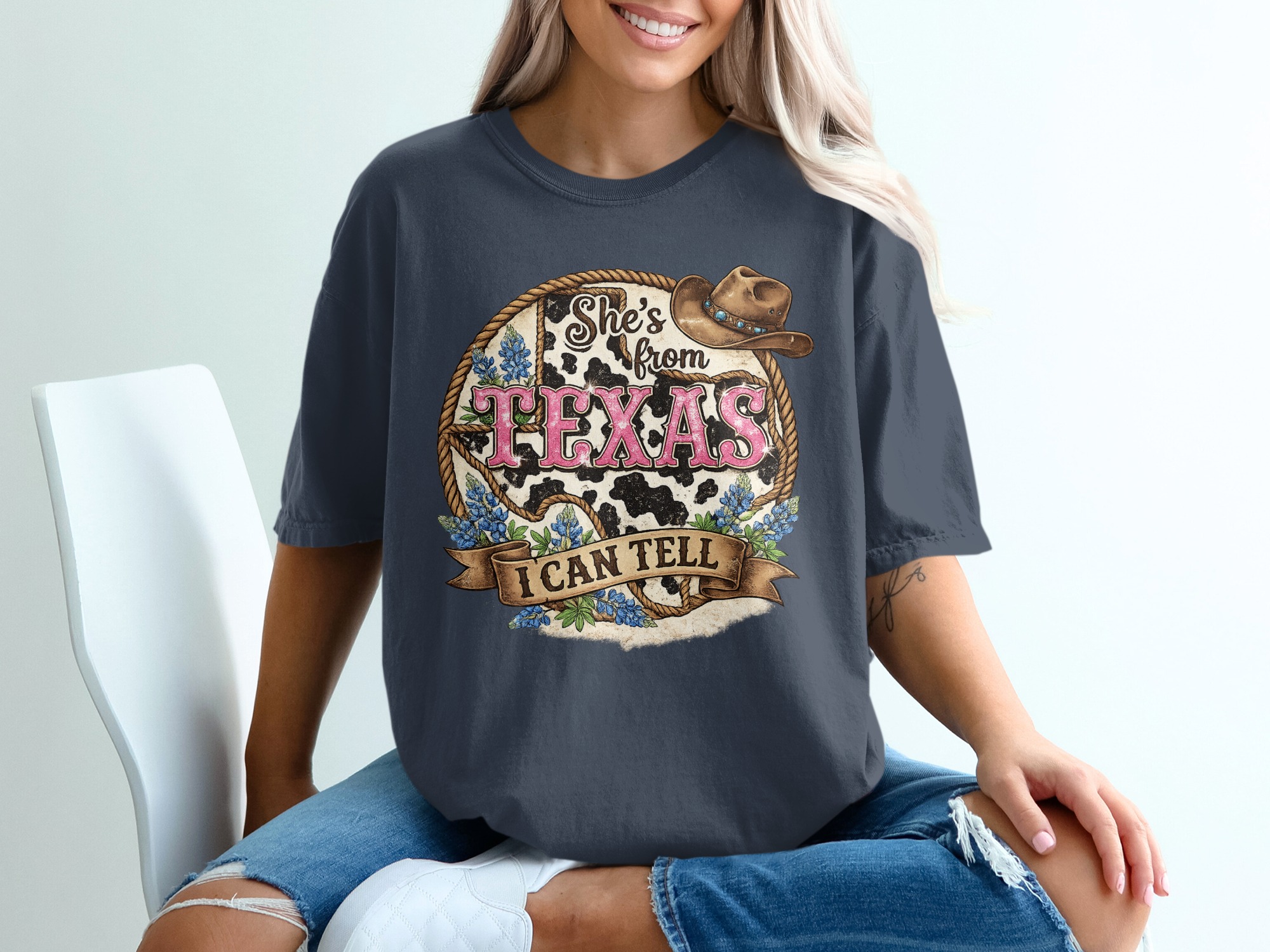 She's From Texas T-Shirt, Texas Pride Cowgirl Tee, Southern Women's Graphic Shirt, Bluebonnet Western Style Gift for Her - Image 12