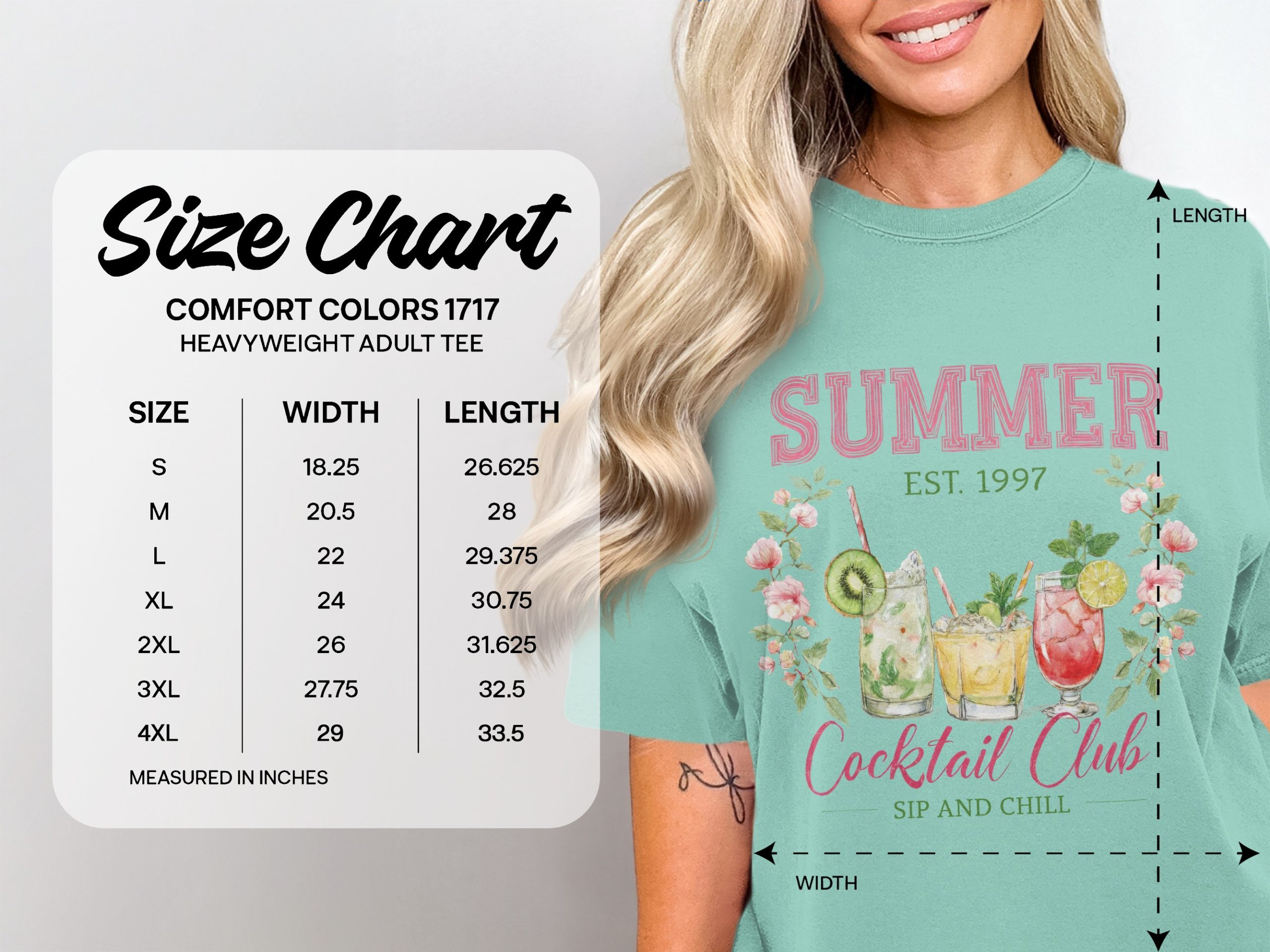 Summer Cocktail Club T-Shirt, Est 1997 Sip and Chill Tee, Comfort Colors ® Watercolor Cocktails Top, Preppy Aesthetic Shirt, Vacation Gift - Image 4