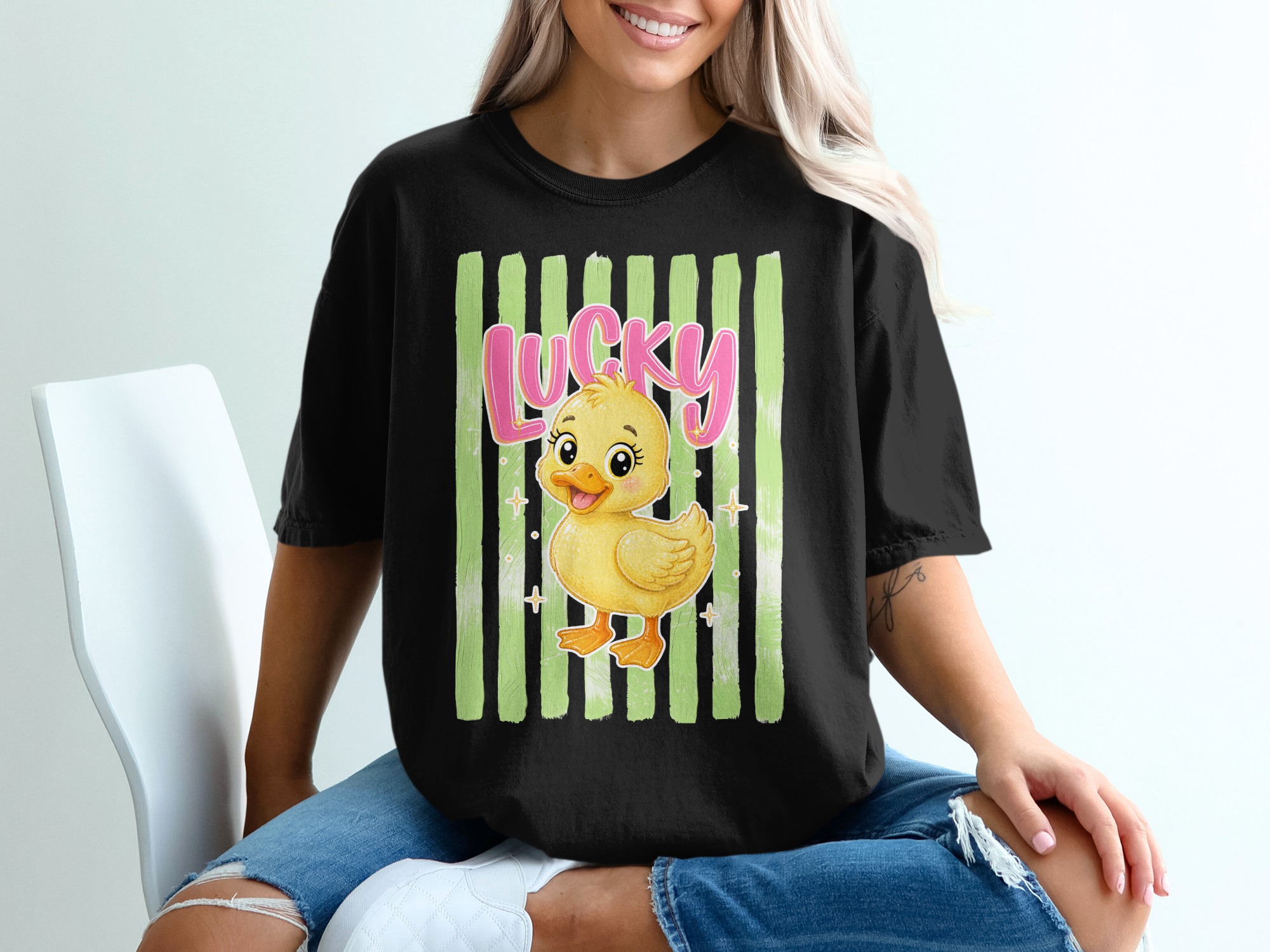Comfort Colors® Lucky Duck T-Shirt, Cute Easter Duckling Tee, Kawaii Spring Animal Shirt, Whimsical Graphic Top for Her - Image 6