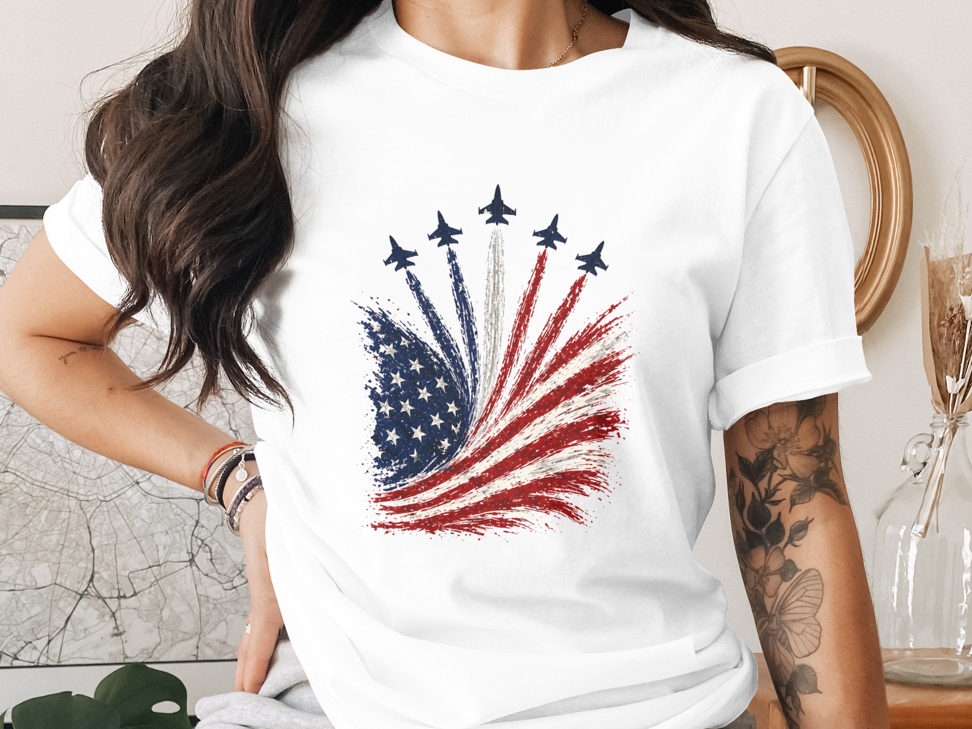 Patriotic American Flag T-Shirt, Fighter Jet Military Shirt, Comfort Colors ® USA Distressed Flag Tee, 4th of July, Veterans Day Gift