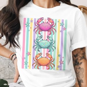 Whimsical Crab T-Shirt, Pastel Beach Comfort Colors ® Tee, Coastal Summer Shirt, Cute Sea Creature Gift for Her, Ocean Lover Vacation Top