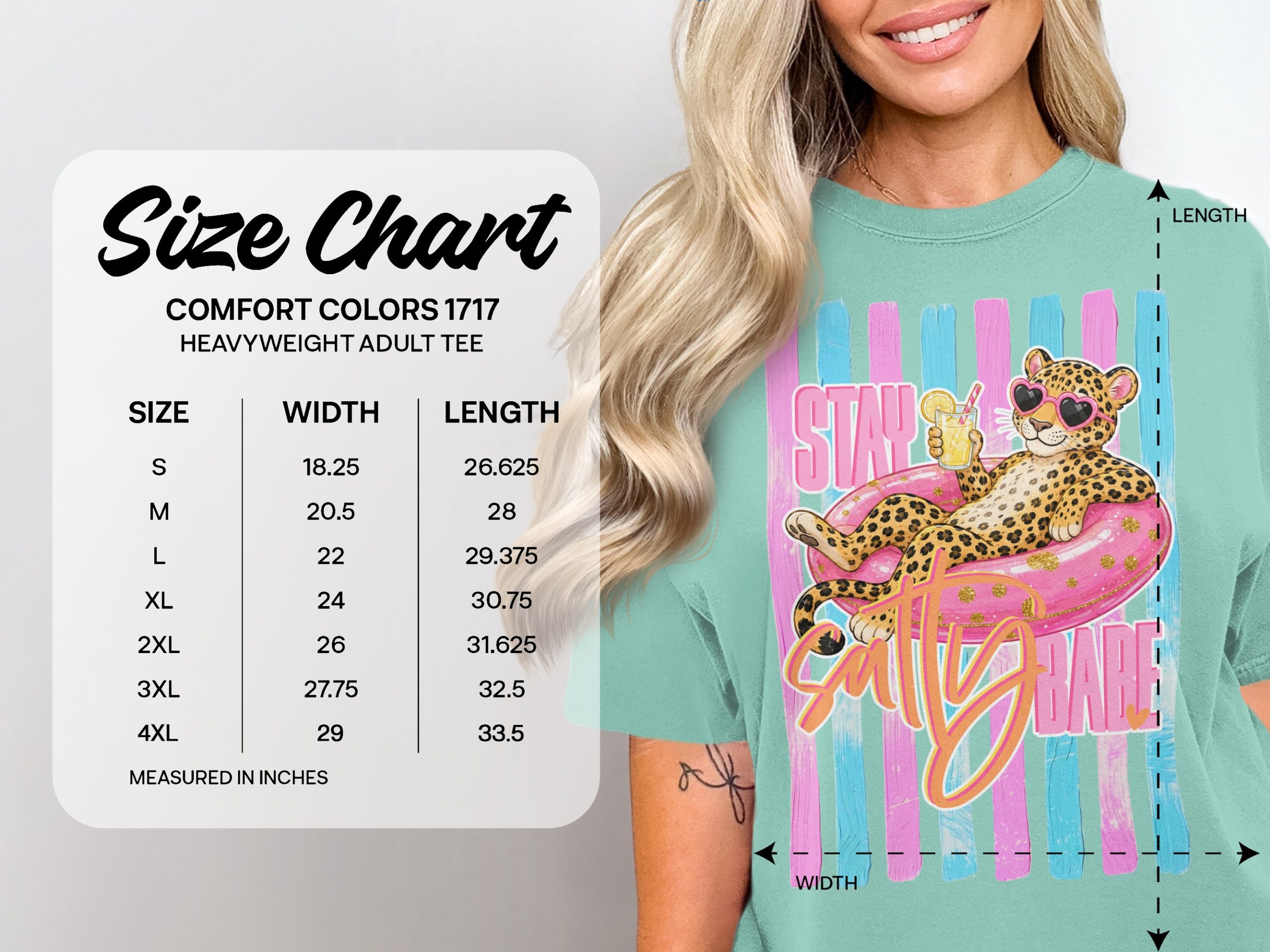 Comfort Colors ® Stay Salty Babe T-Shirt, Leopard Heart Sunglasses Summer Vacation Tee, Bachelorette Party Gift, Girls Trip Fun Leopard - Image 6