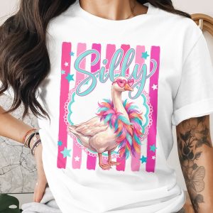 Silly Goose T-Shirt | Funny Goose Shirt with Heart Sunglasses & Faux Boa | Whimsical Animal Tee | Vibrant Aesthetic Gift