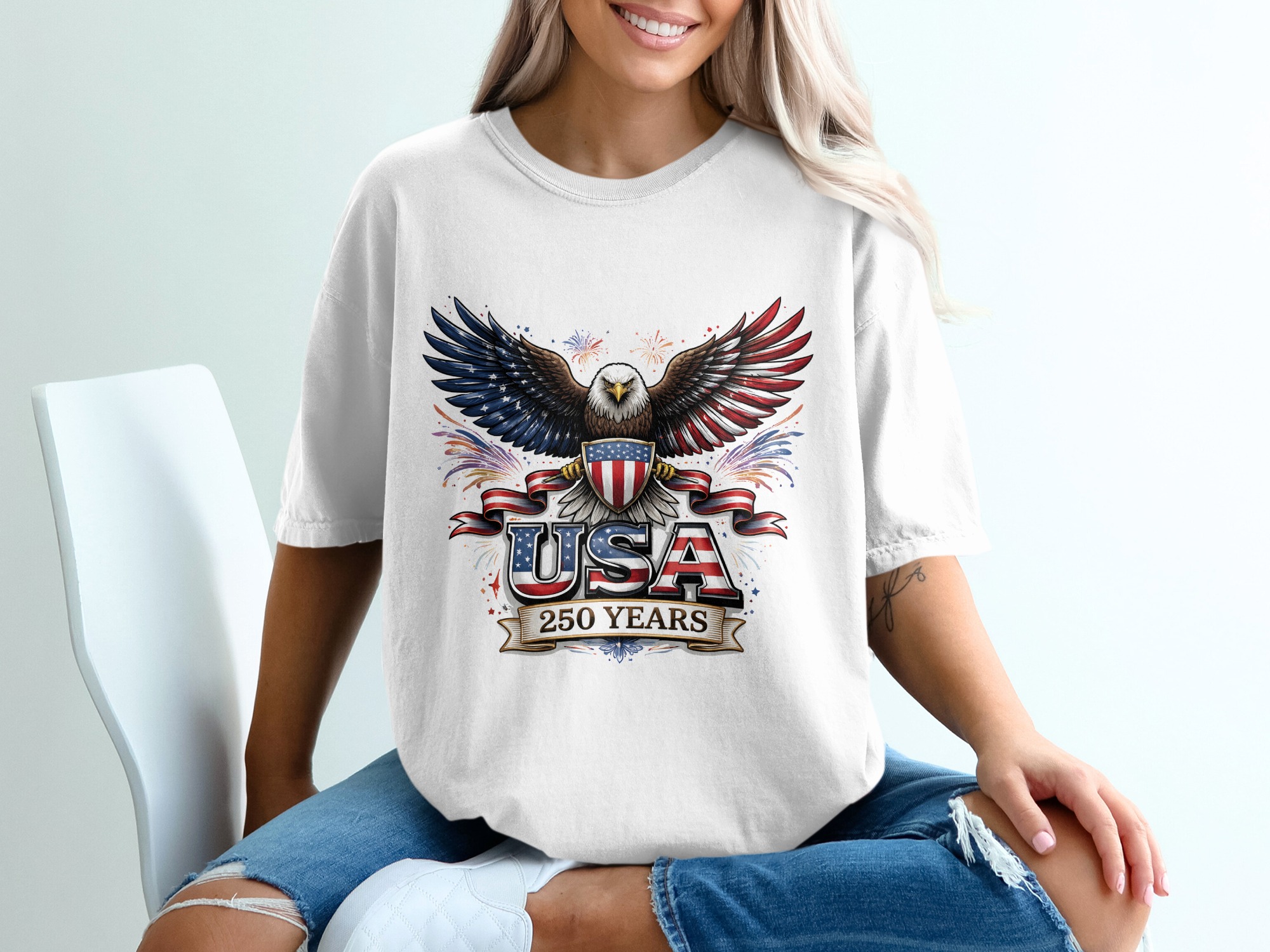 USA 250 Years Patriotic Eagle T-Shirt, American Flag Bald Eagle Tee, Fourth of July Commemorative Gift, Veterans Day Shirt - Image 6