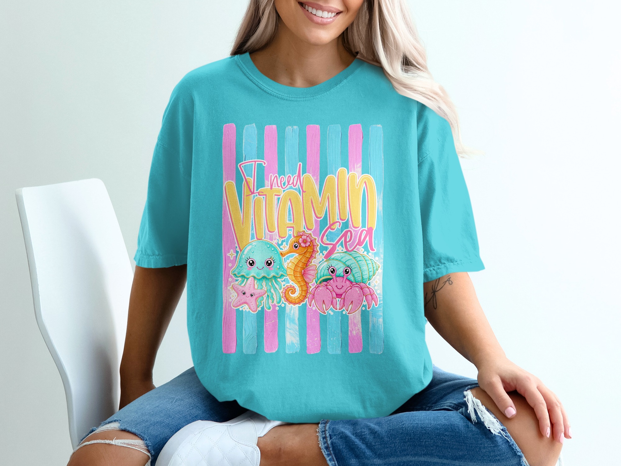 Comfort Colors® Vitamin Sea T-Shirt, Cute Ocean Animals Tee, Beach Vacation Shirt, Summer Vibes Jellyfish Seahorse Crab Gift - Image 9