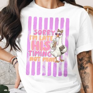 Comfort Colors® Funny Goose T-Shirt, 'His Timing Not Mine' Sarcastic Tee, Trendy Coffee Lover Gift, Humorous Animal Graphic Shirt