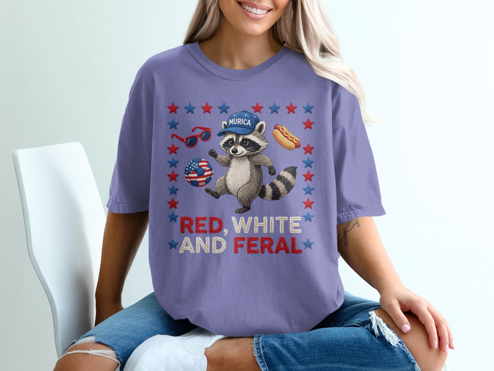 Red White and Feral Raccoon T-Shirt | Patriotic Murica Tee | Funny 4th of July Shirt | Raccoon Lover Gift | USA Holiday Outfit - Image 13