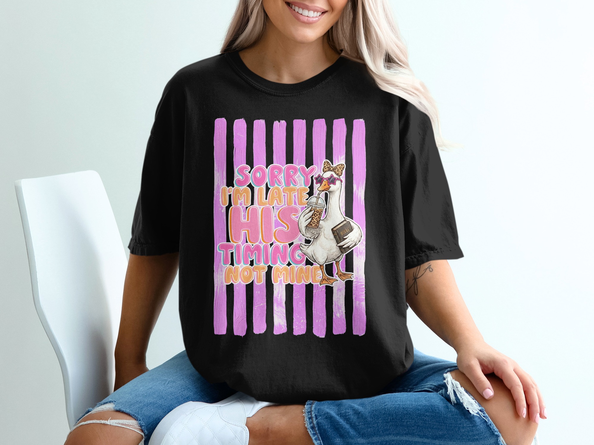 Comfort Colors® Funny Goose T-Shirt, 'His Timing Not Mine' Sarcastic Tee, Trendy Coffee Lover Gift, Humorous Animal Graphic Shirt - Image 6