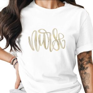 Nurse T-Shirt | Faux Gold Glitter Nurse Gift for RN Graduation & Appreciation Week | Healthcare Worker Tee