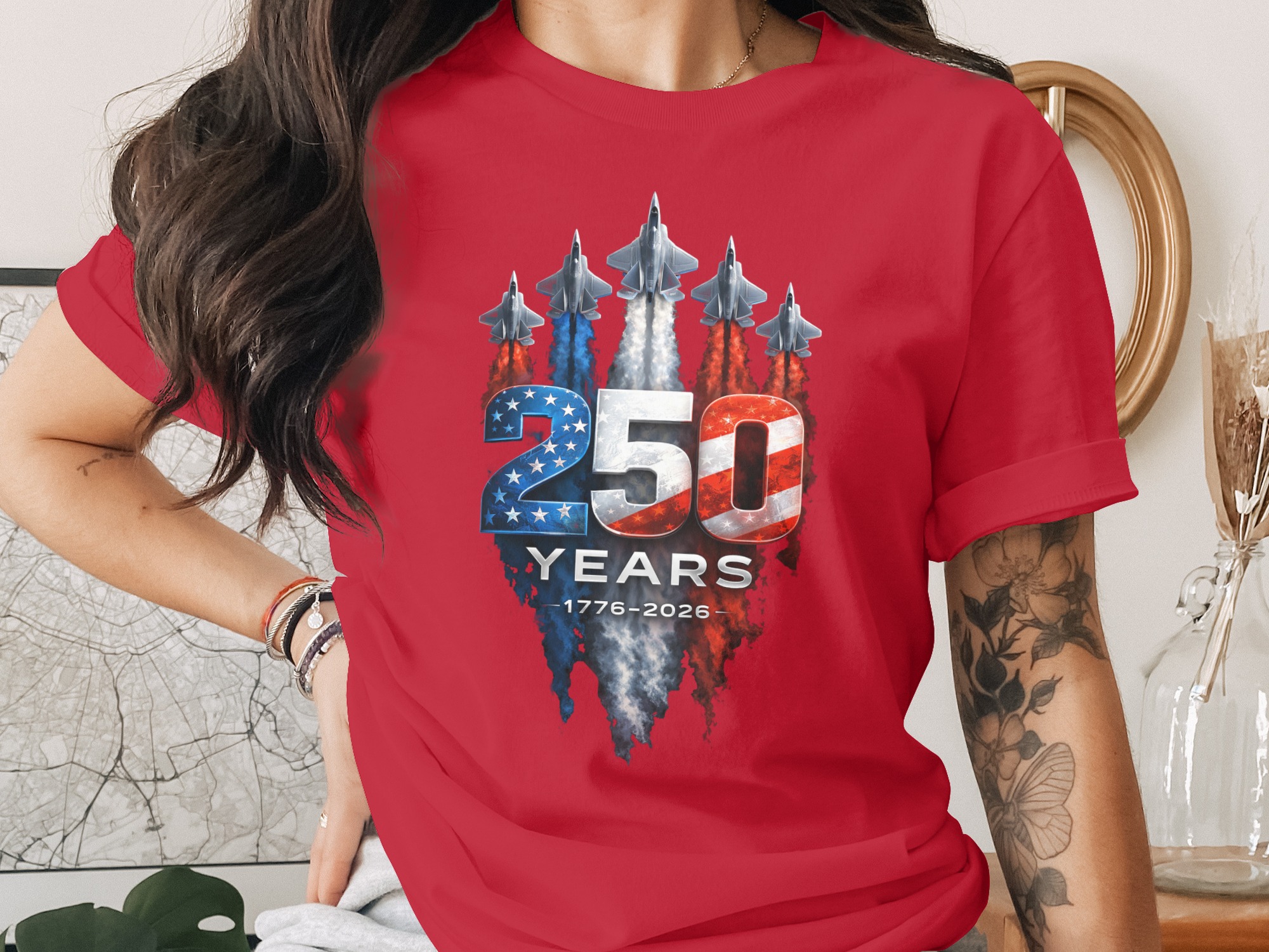 250 Years American Anniversary T-Shirt | Patriotic USA 1776-2026 Celebration Tee | Military Jet Flag Design Gift - Image 4