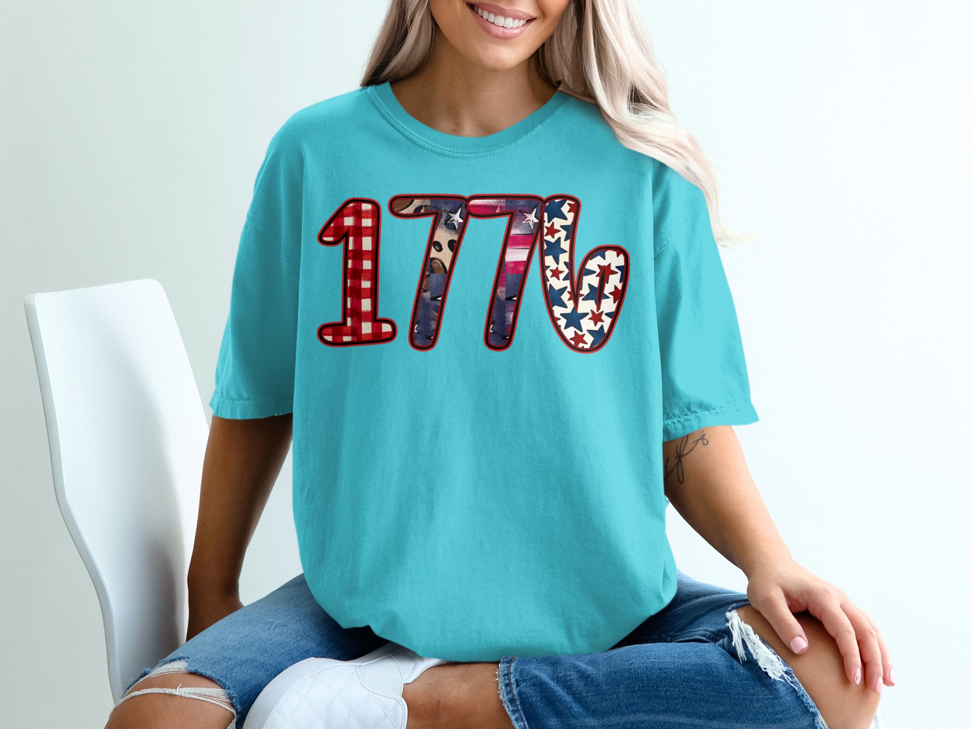 1776 Patriotic T-Shirt, Fourth of July America Tee, Distressed Americana Design, Independence Day Buffalo Plaid Leopard Print - Image 9