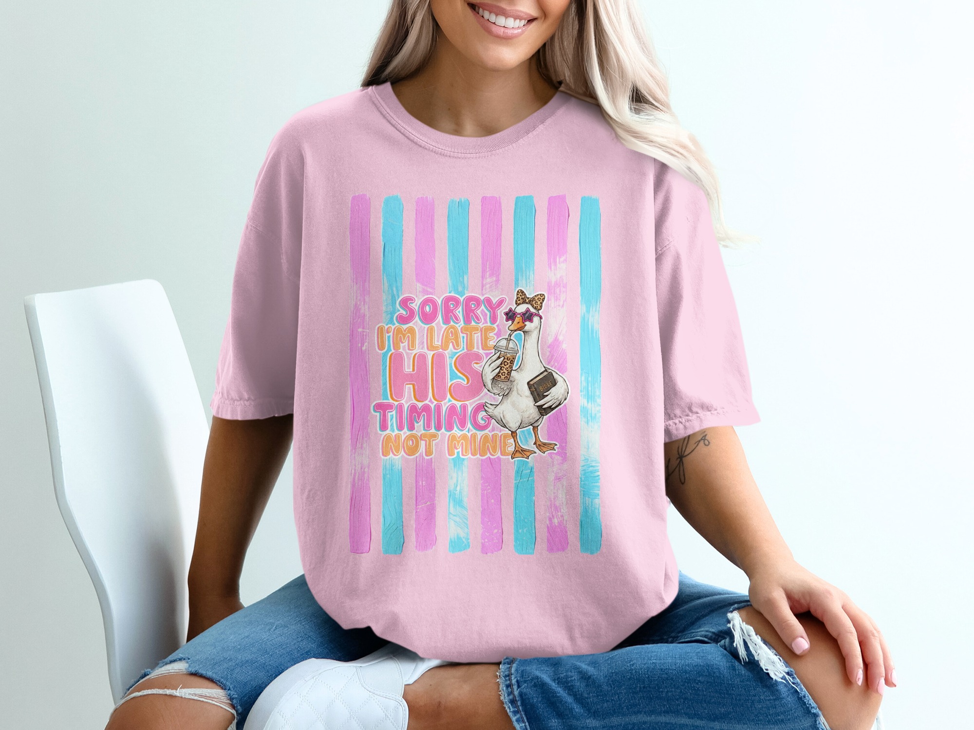Comfort Colors ® Sorry I'm Late His Timing Not Mine T-Shirt, Christian Funny Faith Tee, Trendy Bible Humor Gift for Women - Image 17