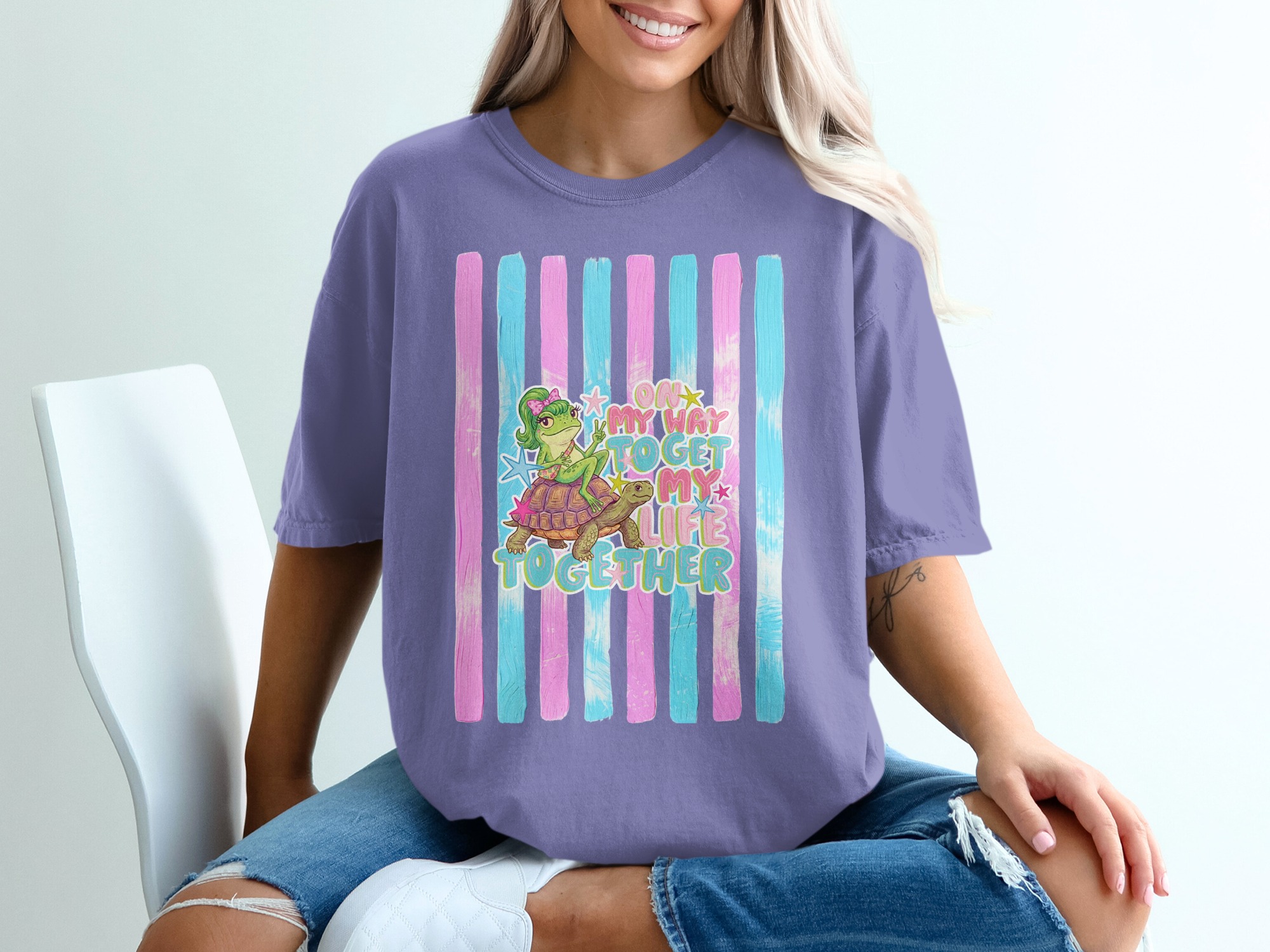 Comfort Colors ® Frog Turtle T-Shirt, On My Way To Get My Life Together Tee, Funny Adulting Shirt, Whimsical Animal Lover Gift, Cute Pastel - Image 13