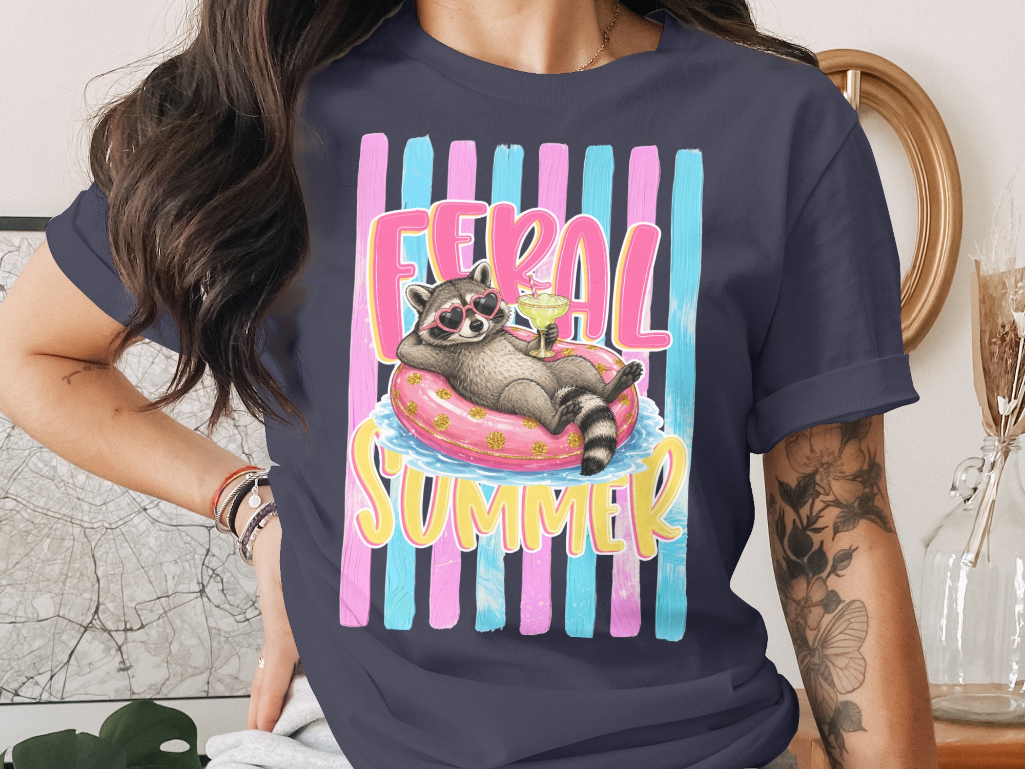 Comfort Colors ® Feral Summer Raccoon T-Shirt, Funny Margarita Raccoon Tee, Summer Vacation Animal Lover Gift, Quirky Beachy Shirt for Her - Image 3