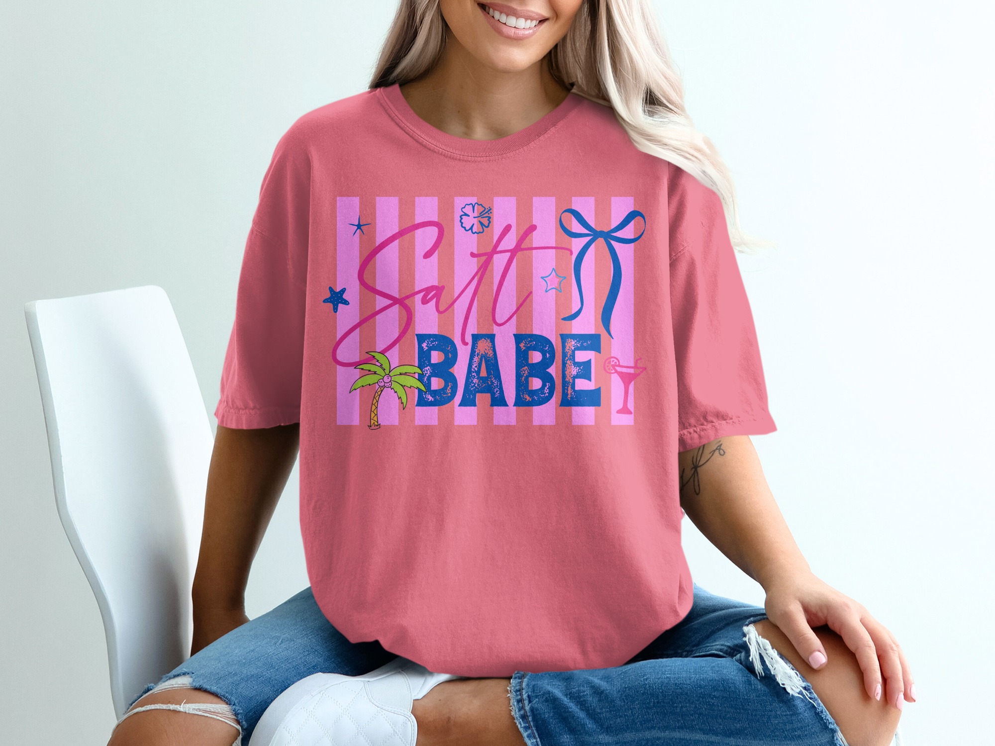 Salt Babe T-Shirt, Beach Lover Gift, Trendy Summer Vacation Tee, Coastal Cowgirl Vibe, Tropical Resort Wear Shirt for Her - Image 16