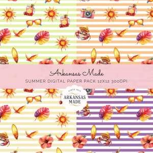 Summer Digital Seamless Papers Pack, Tropical Beach Vacation Watercolor Scrapbook Backgrounds, 12x12 300 DPI Commercial Use Clipart