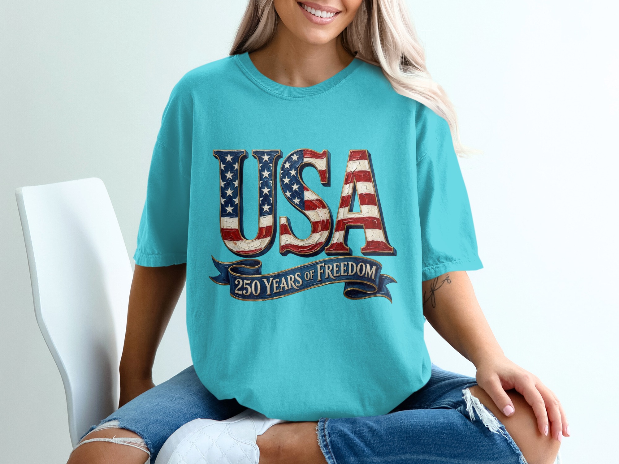 USA 250 Years of Freedom T-Shirt, Patriotic American Anniversary Tee, Vintage Flag Design, Independence Day Gift, Freedom Celebration Shirt - Image 9