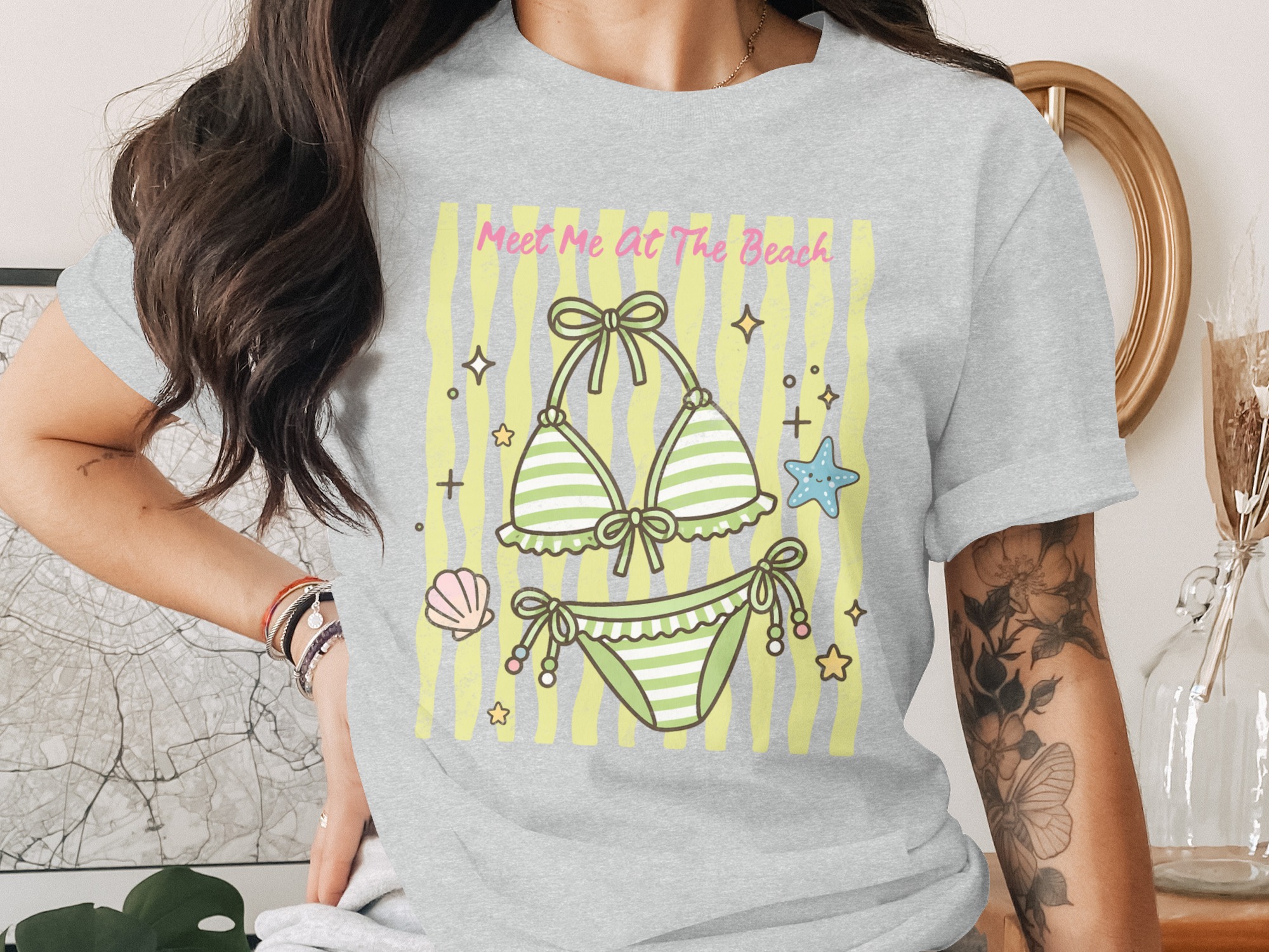 Meet Me At The Beach T-Shirt, Cute Bikini Summer Vacation Tee, Kawaii Coastal Outfit, Women's Beach Lover Gift Idea - Image 2