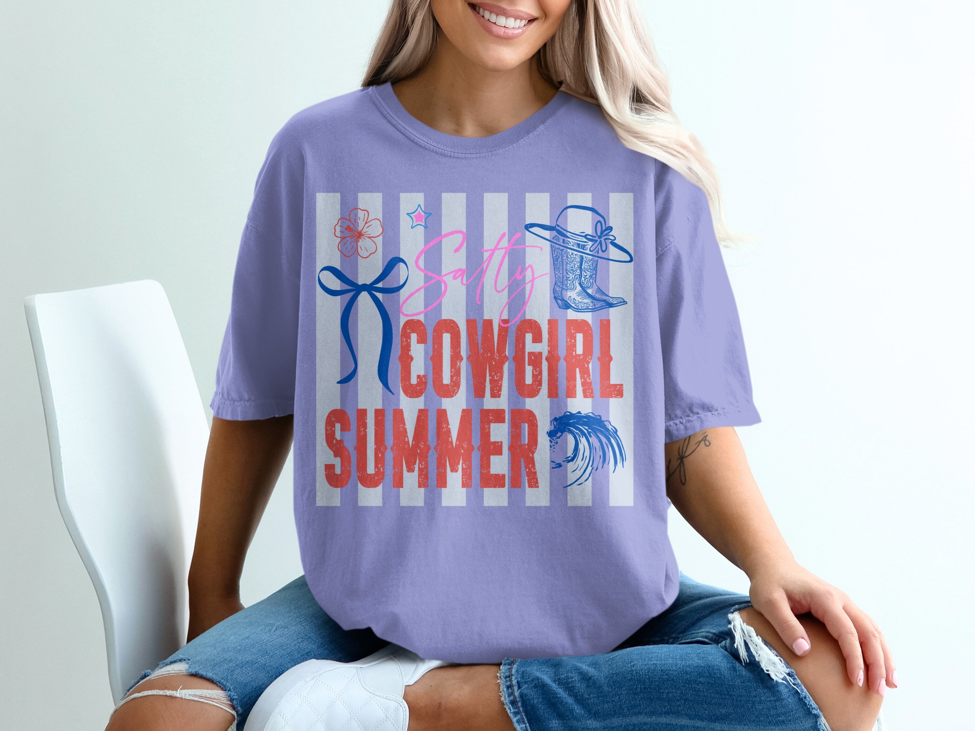 Salty Cowgirl Summer T-Shirt, Coastal Western Beach Tee, Trendy Girls Trip Vacation Shirt, Country Concert Outfit Gift - Image 18