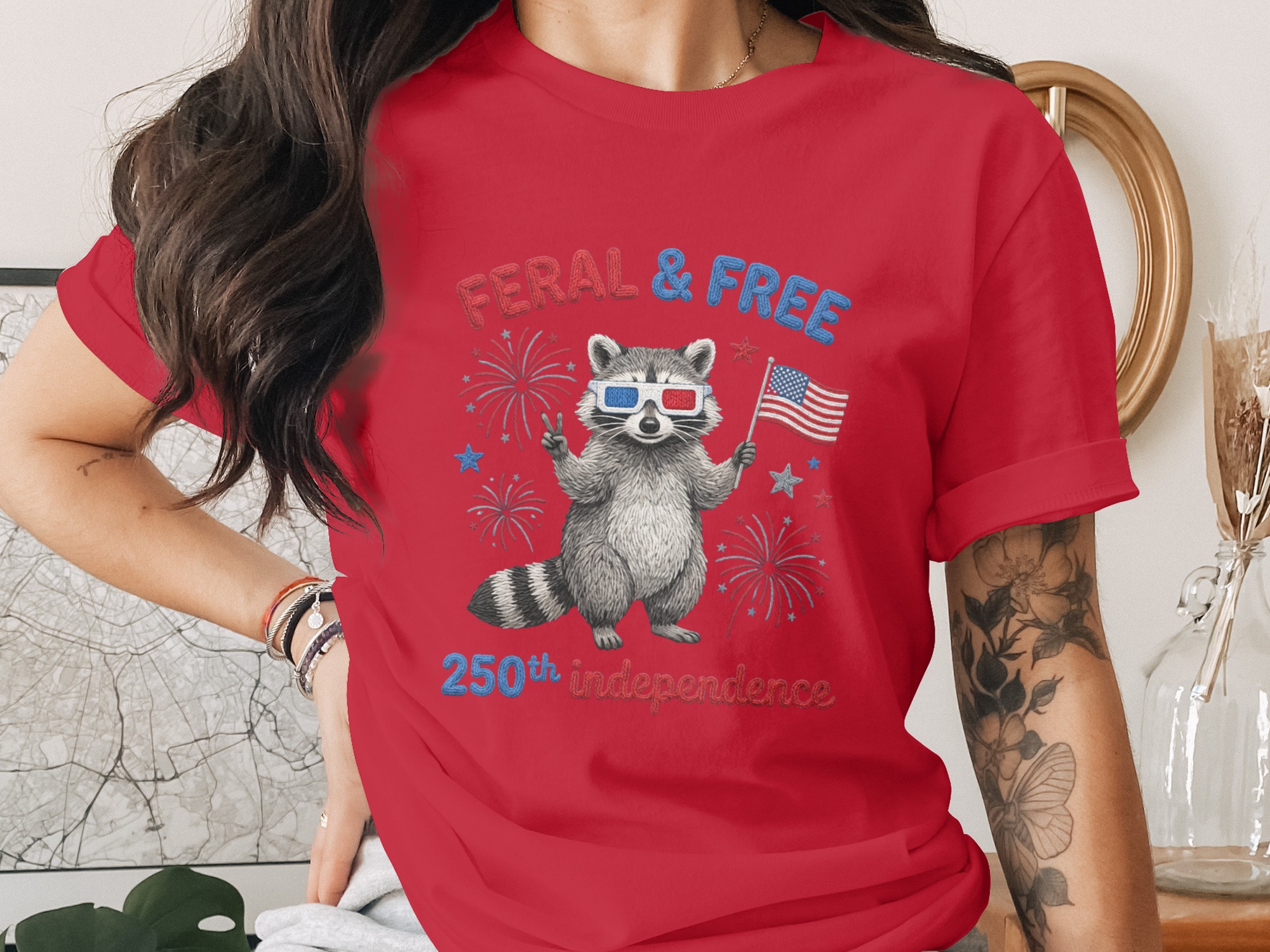 Feral and Free Raccoon T-Shirt, Funny 4th of July Tee, Patriotic Independence Day Shirt, USA Celebration Top - Image 4