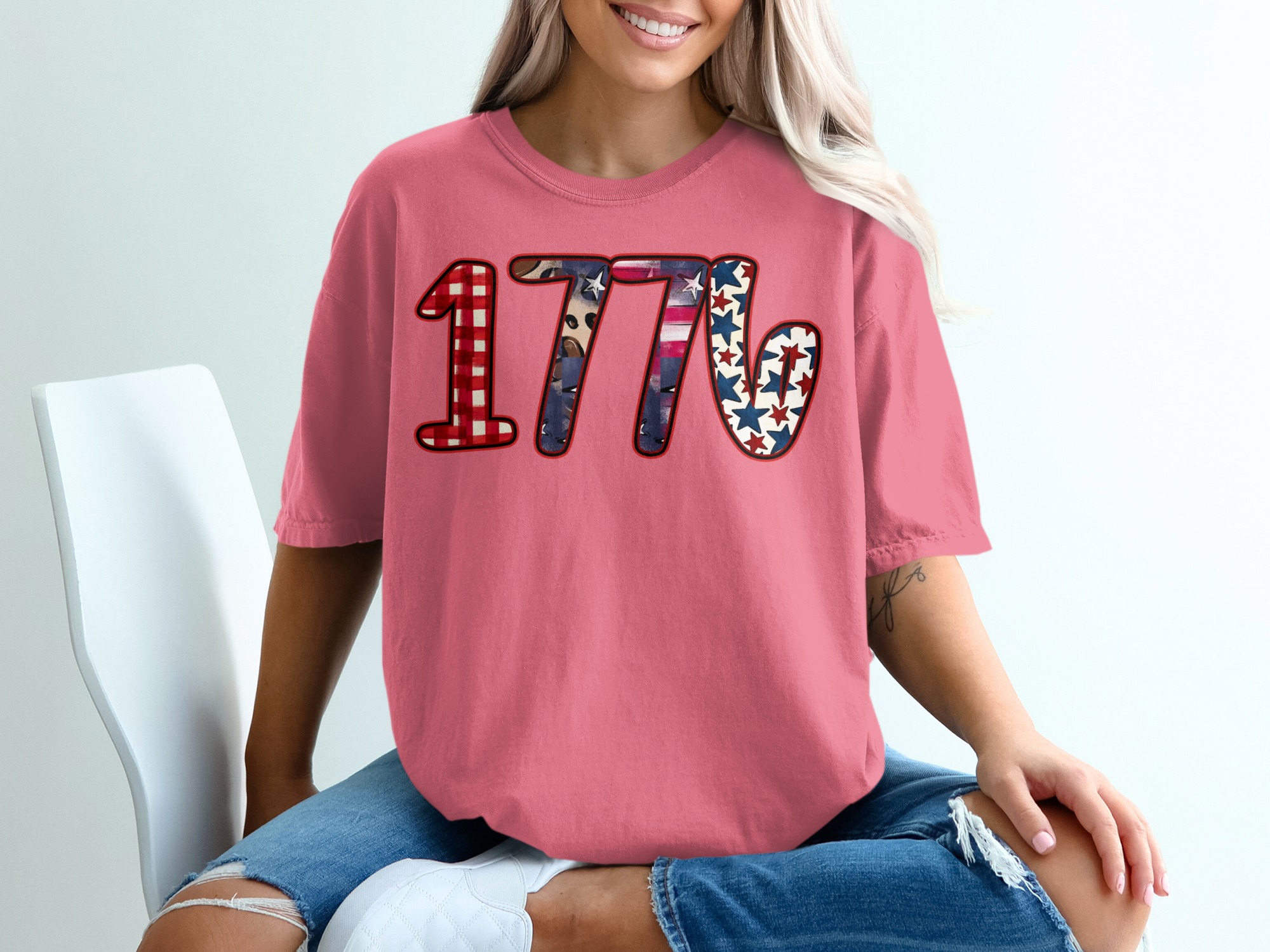 1776 Patriotic T-Shirt, Fourth of July America Tee, Distressed Americana Design, Independence Day Buffalo Plaid Leopard Print - Image 16