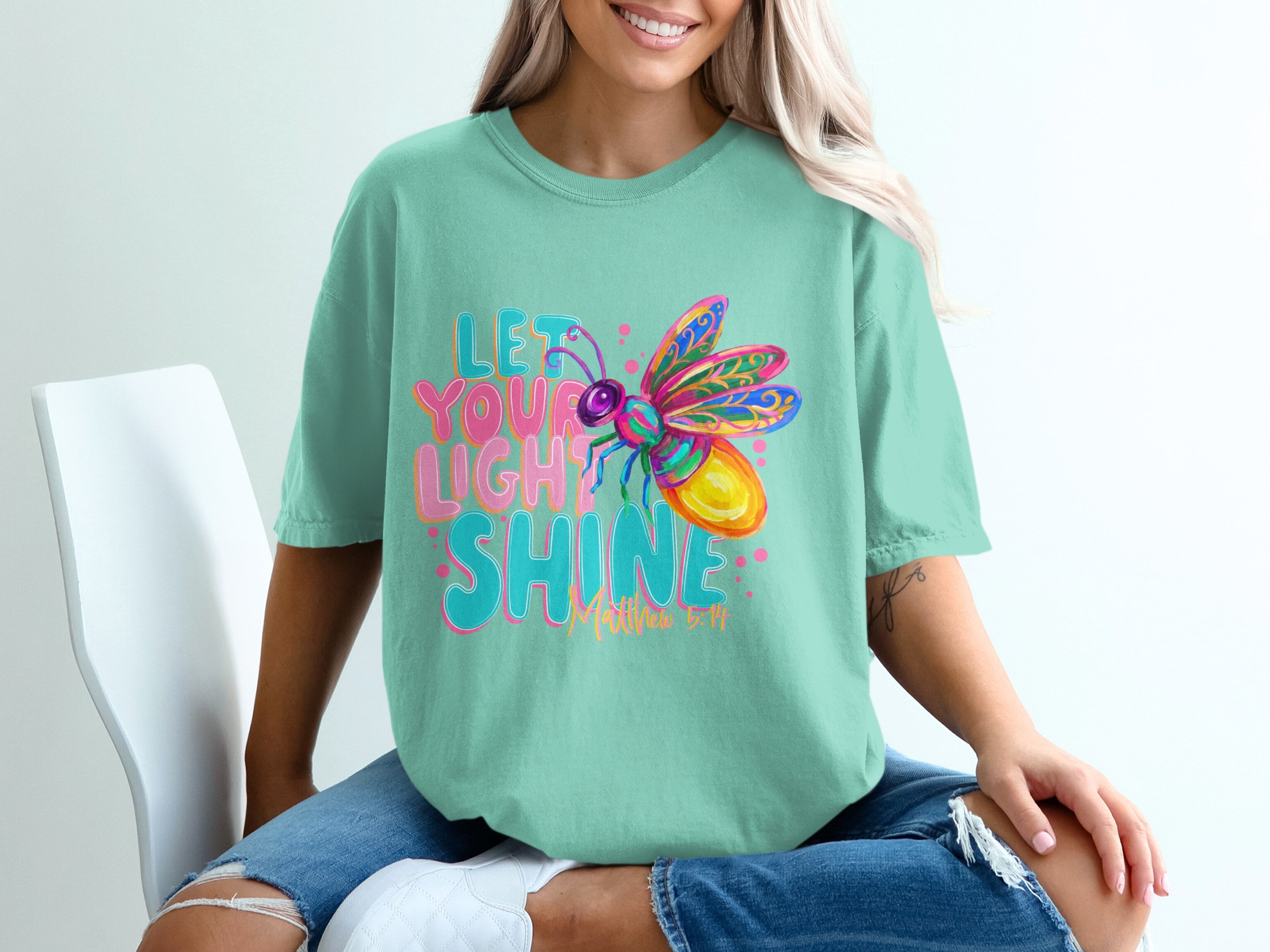 Let Your Light Shine T-Shirt, Matthew 5:14 Firefly Christian Tee, Inspirational Faith Religious Scripture Gift, Colorful Women's Top - Image 10