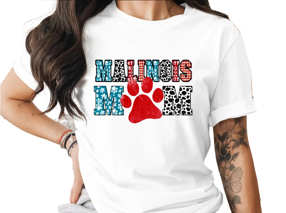Malinois Mom T-Shirt, Distressed Paw Print Belgian Malinois Mama Tee, Dog Lover Gift for Her, Cute Pet Owner Shirt