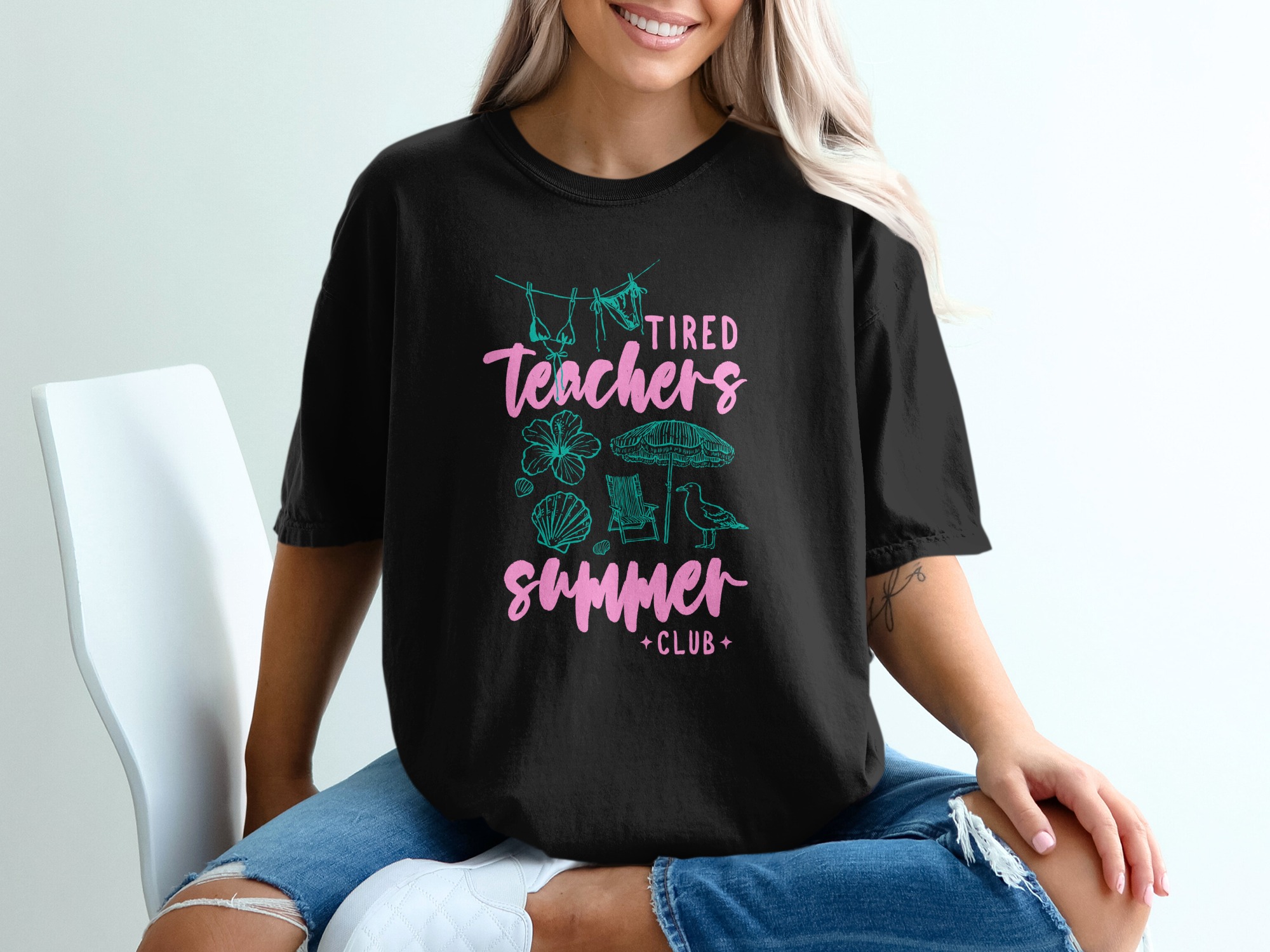 Tired Teachers Summer Club T-Shirt, Funny Teacher Shirt, End of School Year Gift, Educator Vacation Beach Vibes Tee, Summer Break Apparel - Image 5