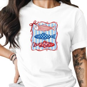 Comfort Colors® Patriotic Fish T-Shirt, American Flag Fourth of July Shirt, Stars Stripes Summer Tee, Americana Coastal Graphic Tee, Lake