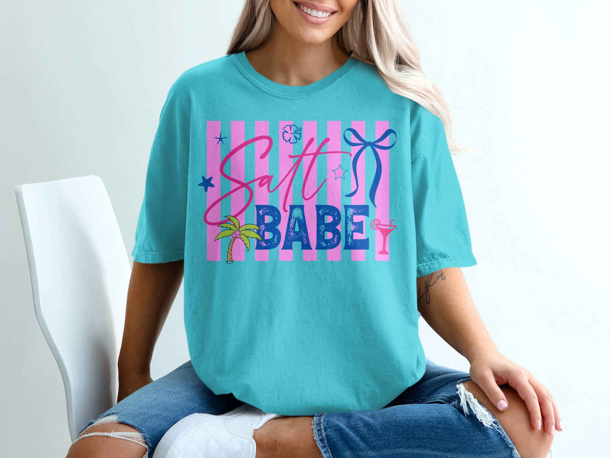 Salt Babe T-Shirt, Beach Lover Gift, Trendy Summer Vacation Tee, Coastal Cowgirl Vibe, Tropical Resort Wear Shirt for Her - Image 9