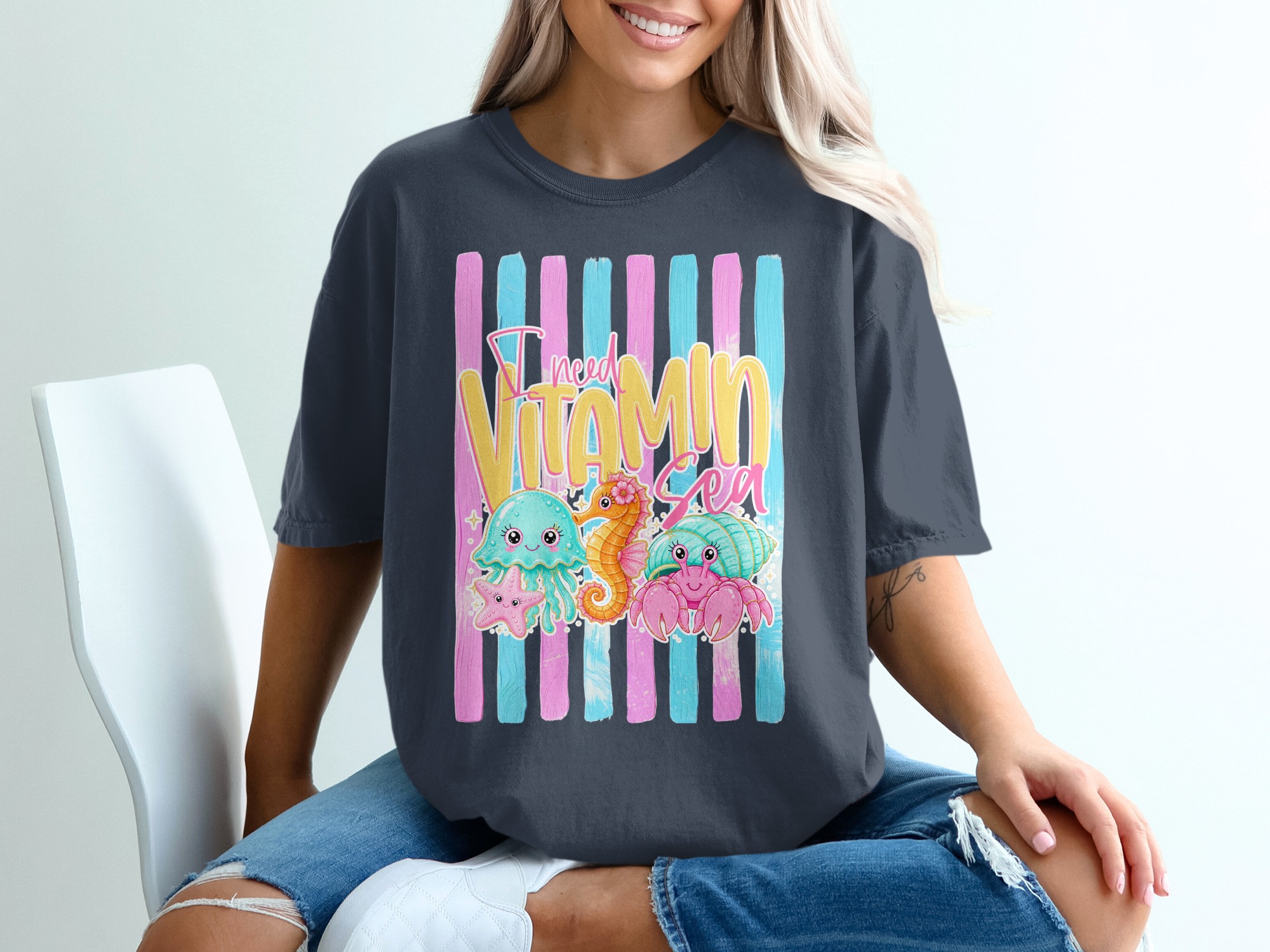 Comfort Colors® Vitamin Sea T-Shirt, Cute Ocean Animals Tee, Beach Vacation Shirt, Summer Vibes Jellyfish Seahorse Crab Gift - Image 12
