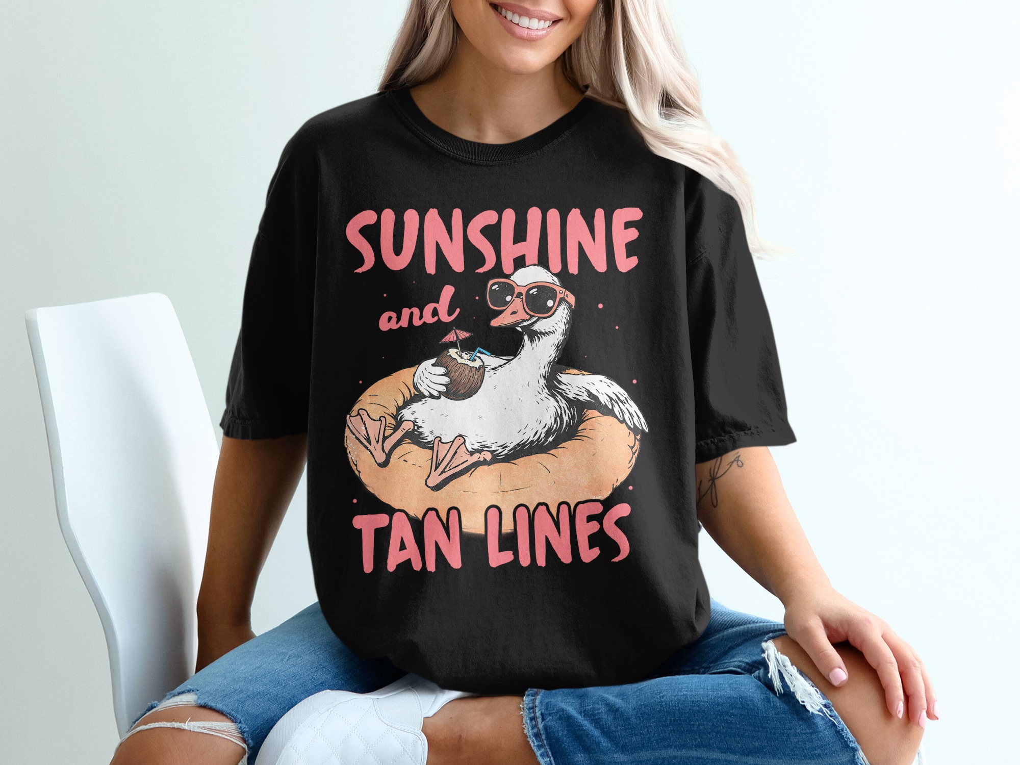 Sunshine and Tan Lines T-Shirt, Comfort Colors ® Funny Goose Beach Vacation Tee, Summer Vibes Gift - Image 2