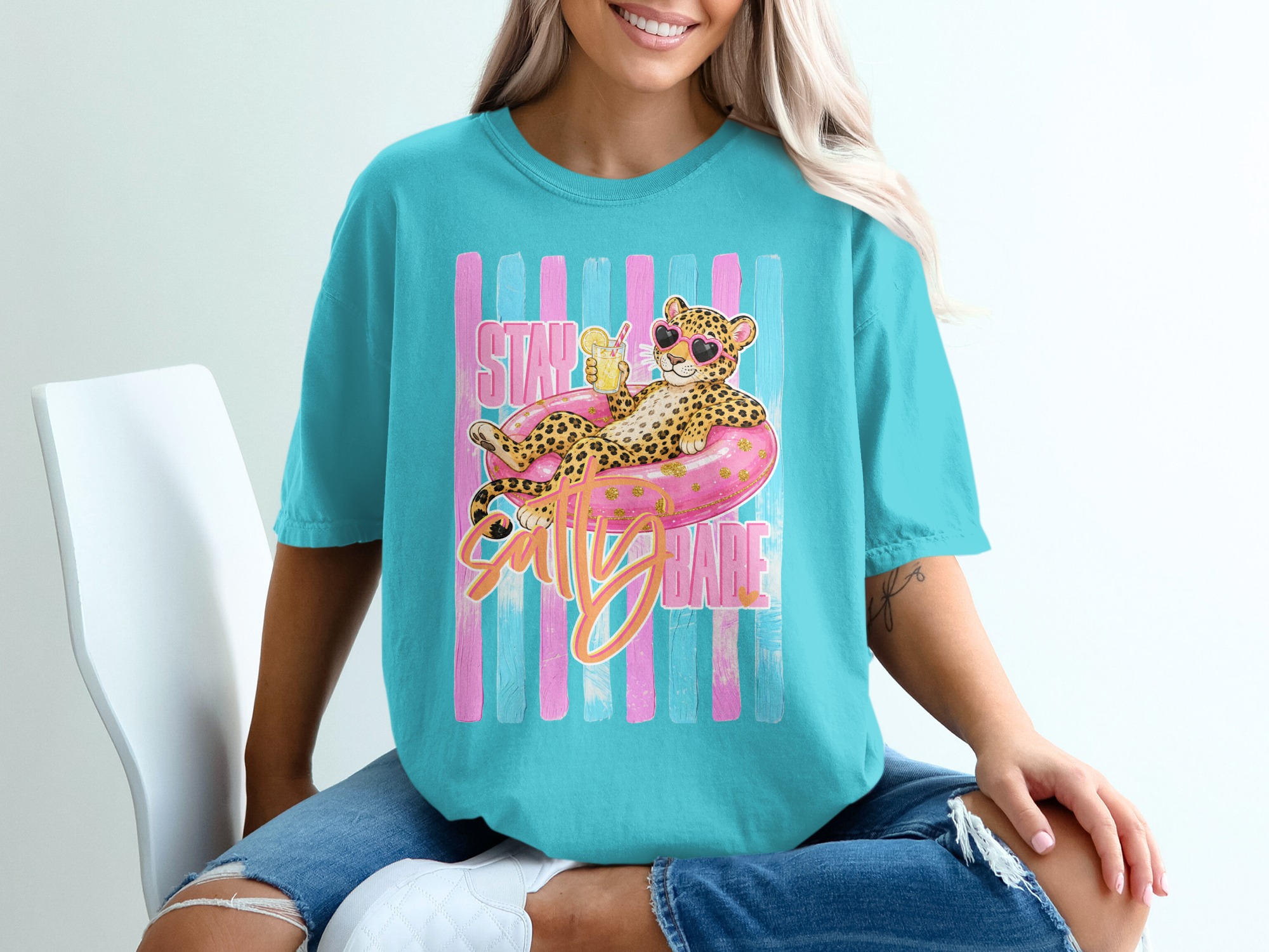 Comfort Colors ® Stay Salty Babe T-Shirt, Leopard Heart Sunglasses Summer Vacation Tee, Bachelorette Party Gift, Girls Trip Fun Leopard - Image 9