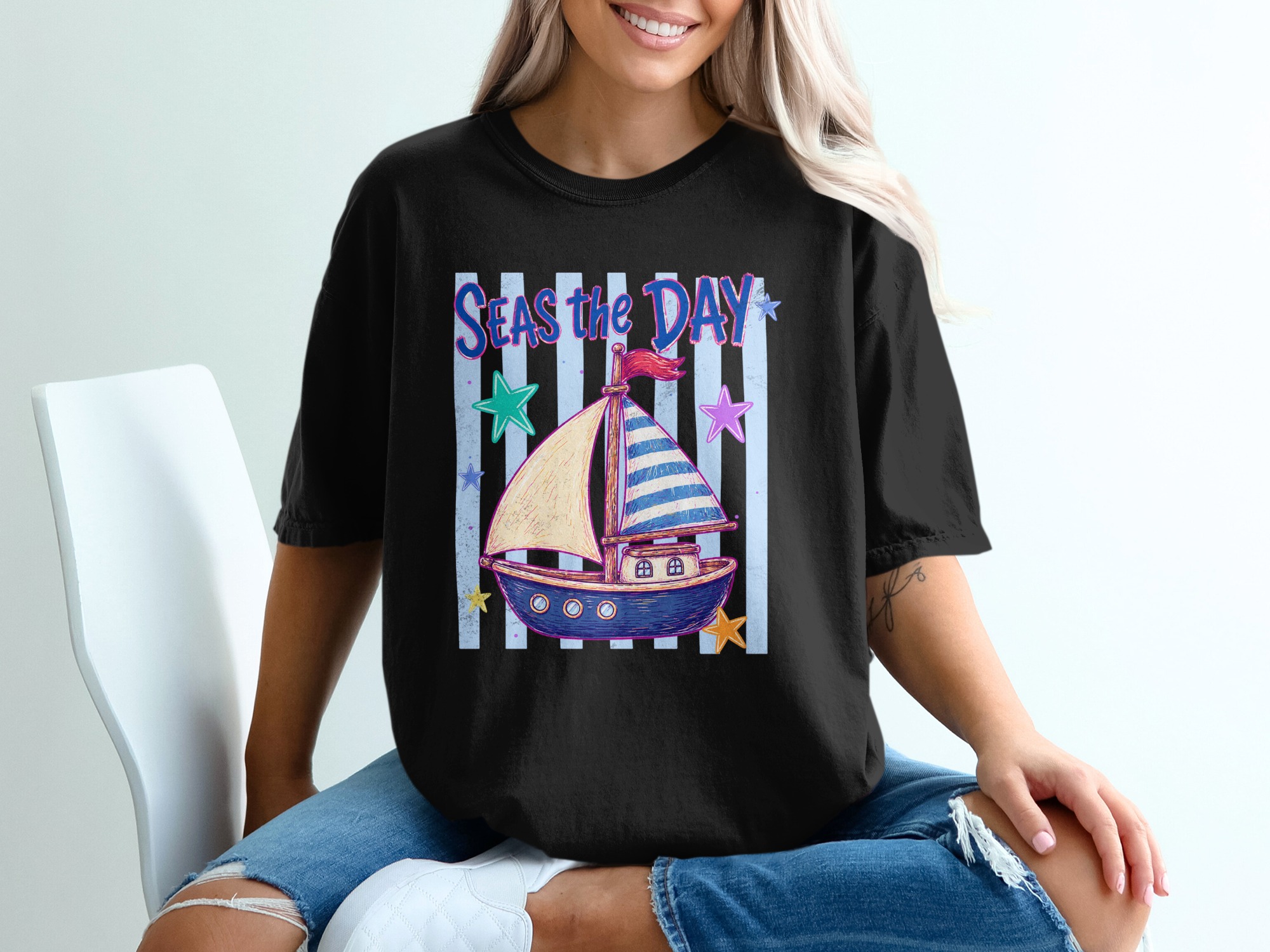 SEAS the DAY T-Shirt, Comfort Colors ® Nautical Boat Tee, Summer Vacation Shirt, Ocean Lover Gift, Beach Life, Sailboat Apparel, Cruise Trip - Image 2