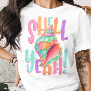 Shell Yeah T-Shirt, Funny Seashell Shirt, Pastel Ocean Beach Tee, Cute Vacation Top, Mermaid Core Style Gift for Her